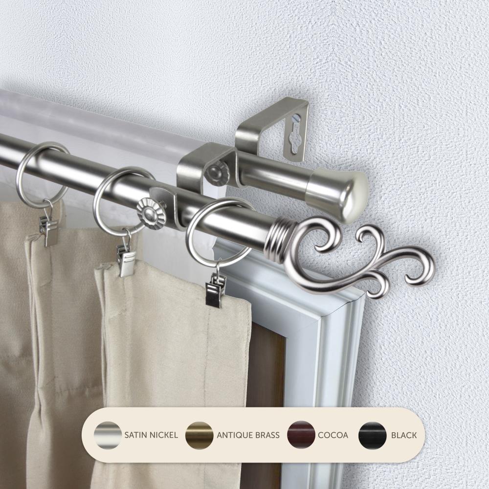 Hart & Harlow L4735-995 13/16-in Luanda 120-in to 170-in Satin Nickel Steel Double curtain rod with Finials
