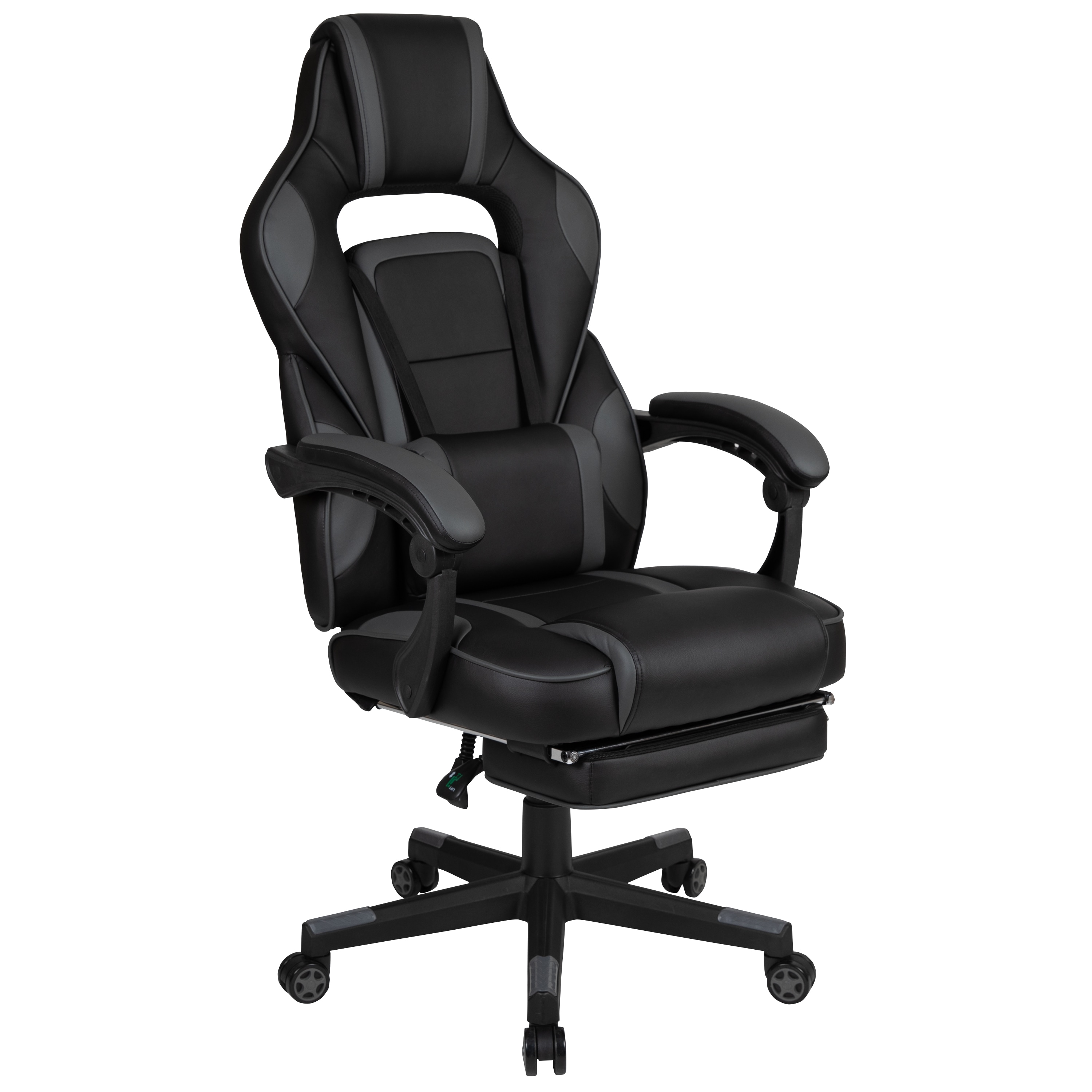 Hanover Black and White Faux Leather Gaming Chair with Adjustable
