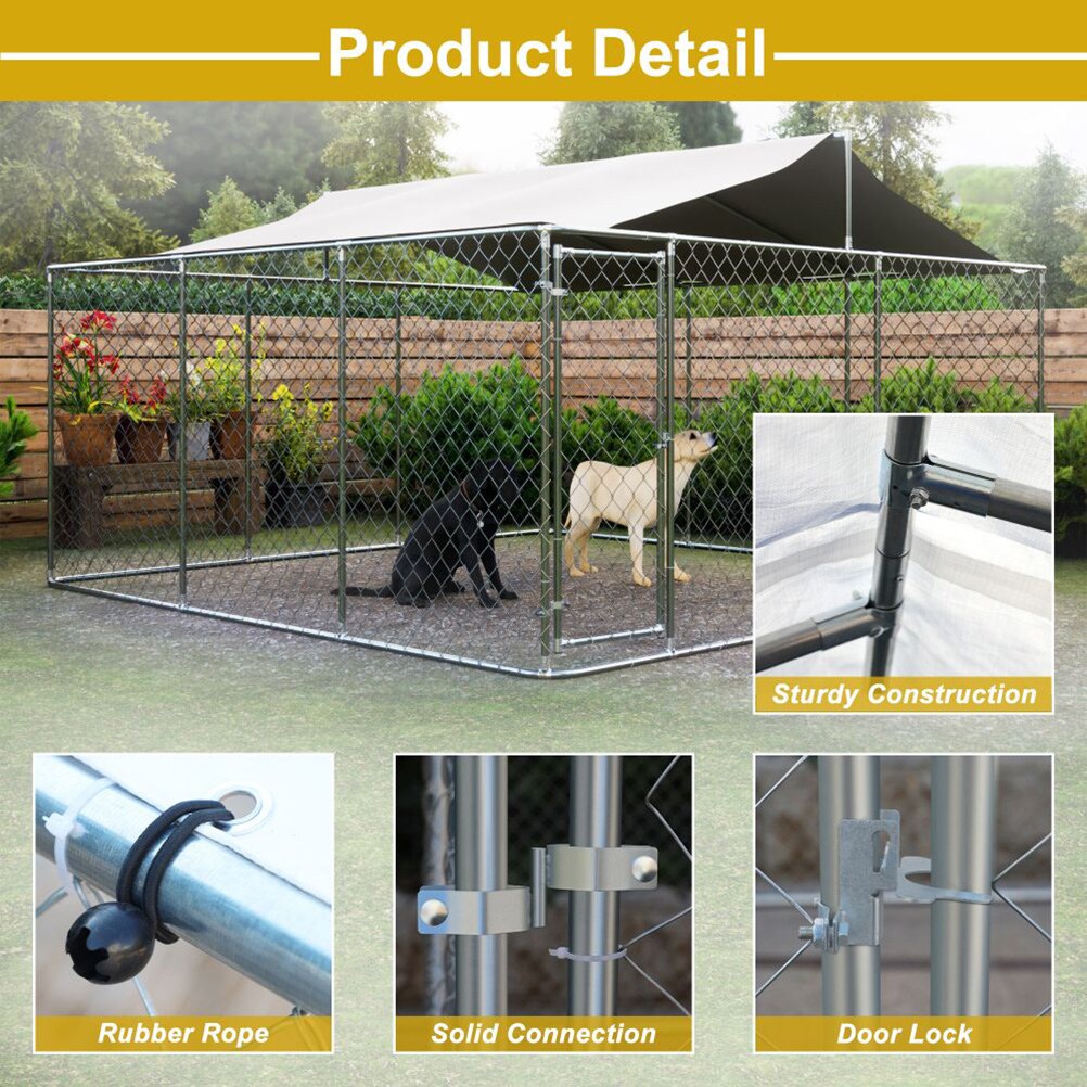 Kahomvis Xx-large (91+-lb) Wire Dog Kennel Roof Outdoor (13.1-ft L x 13.1-ft W x 7.6-ft H)