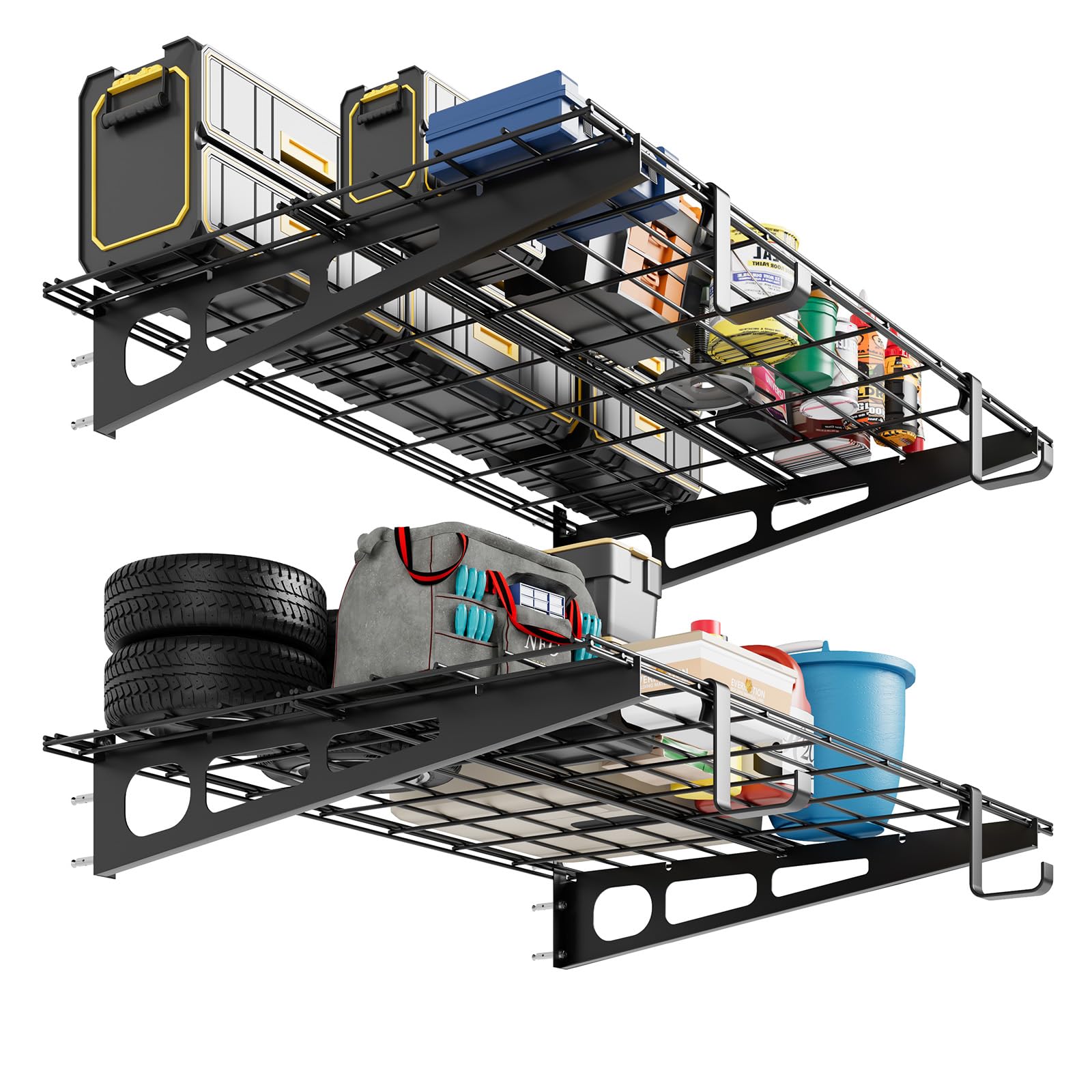 IdealHouse Heavy Duty Garage Wall Mounted Shelves 2x4 ft Wall Mounted Storage Shelves 400 LBS Load Capacity Garage Storage Floating Rack 2 Pack Suitable for Shop Shed Storage