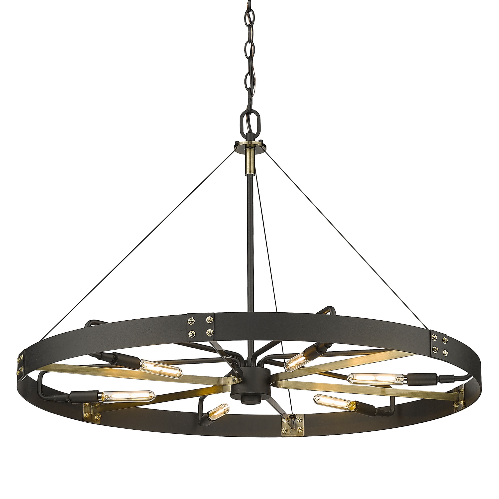 Golden Lighting 3866-L NB-AB Vaughn 6 -Light Natural black Vintage Geometric Large Hanging Pendant light