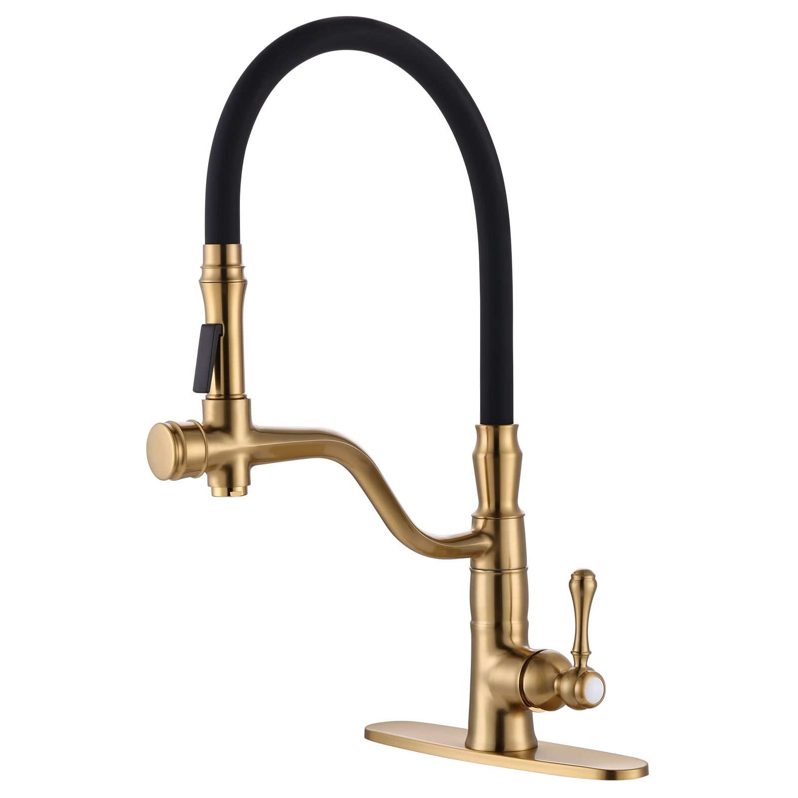 WOWOW 2312200G-LW Gold Single Handle Deck-mount Kitchen Faucet with Sprayer ( Deck Plate Included )