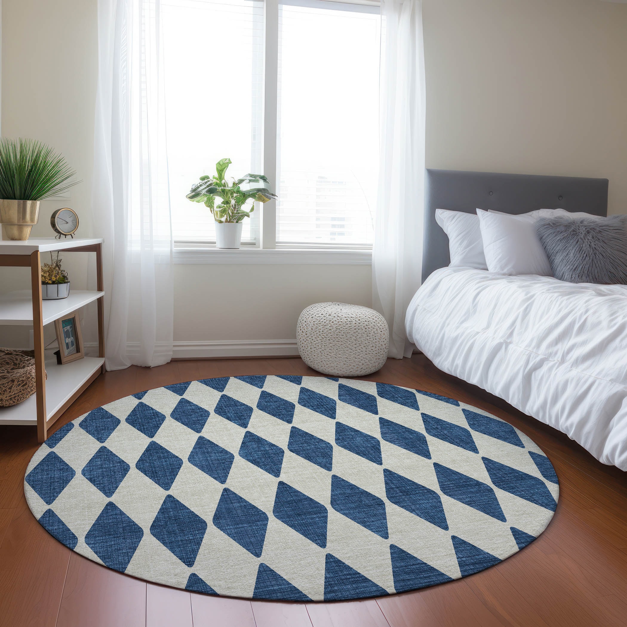 Addison Rugs ACN578NA8RO Chantille ACN578NA 8 x 8 (ft) Polyester Navy Round Indoor/Outdoor Geometric Machine washable Area rug