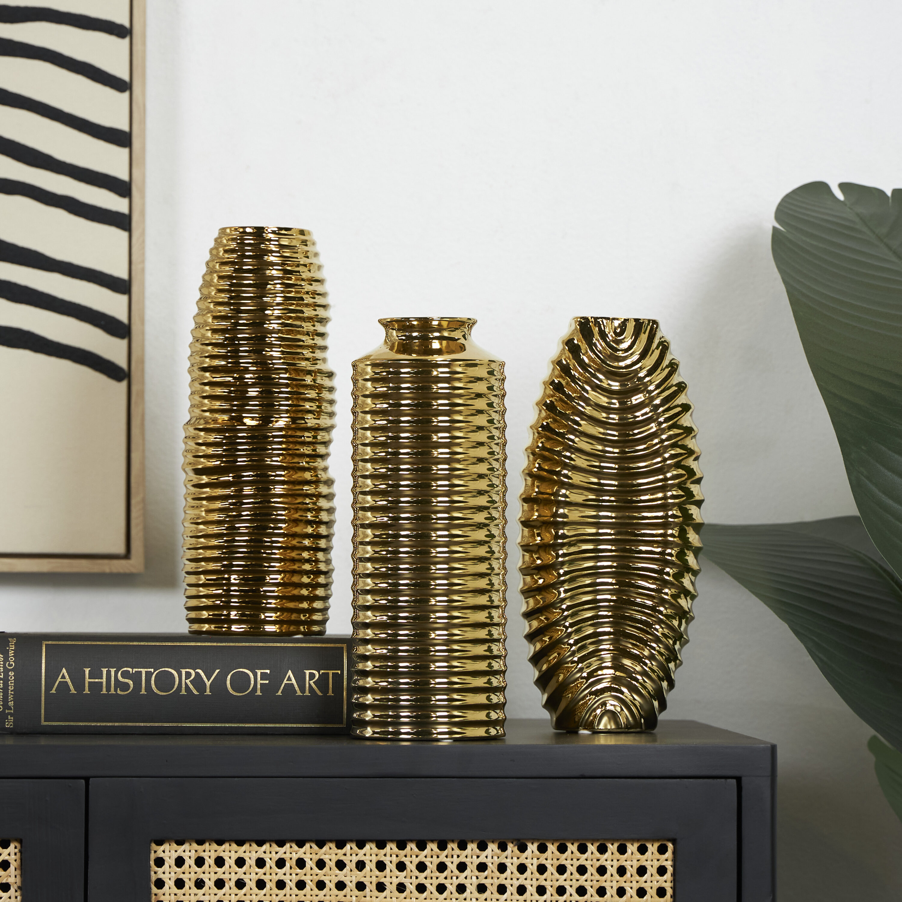 Grayson Lane 821856 3 -Pack Gold Ceramic Glam Vase