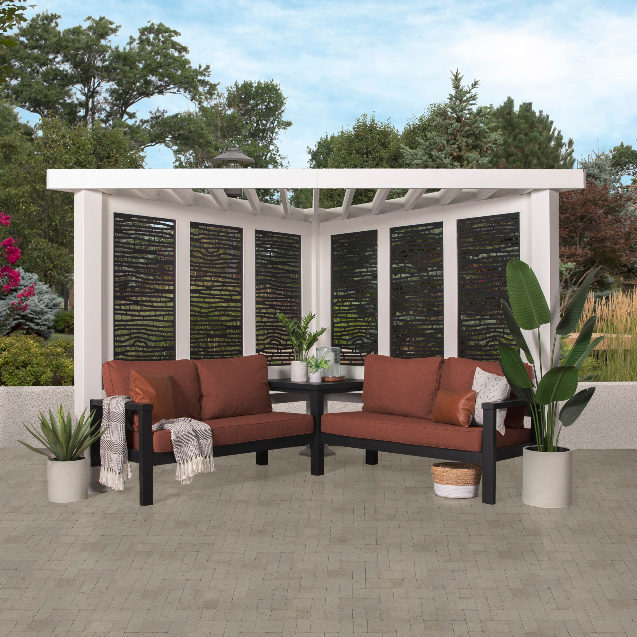 Backyard Discovery 2102644COM Ridgedale 7-ft 4-in W x 12-ft 2-ft L x 7-ft 3-in H White Metal Freestanding Pergola with Canopy