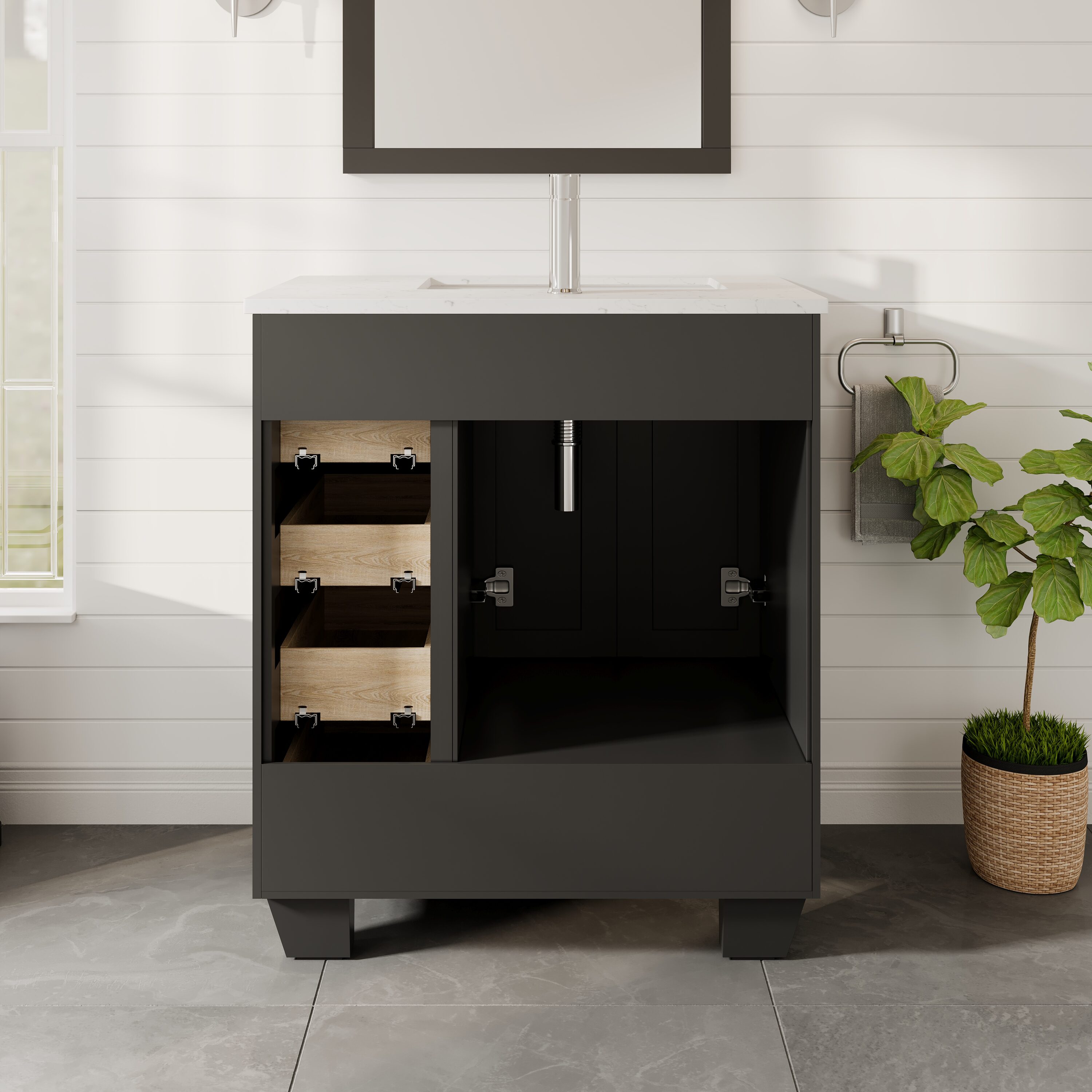 Espresso 28" Bathroom Vanity with White Quartz Top and Undermount Sink