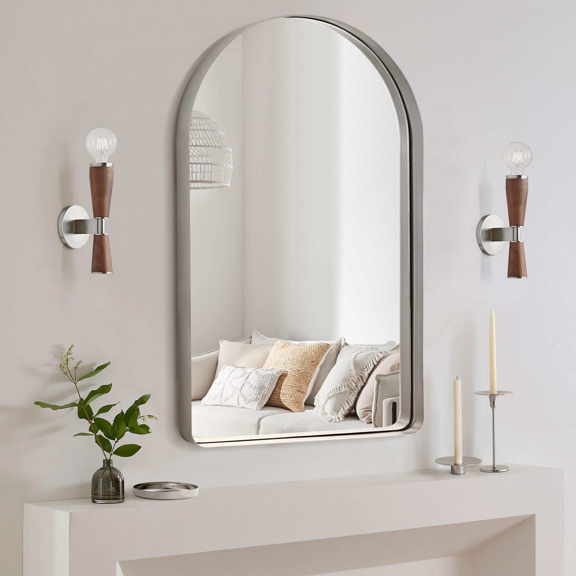 Dovelina LS-A-MR01136 30-Inches x 40-Inches Polished Arch Bathroom Vanity Mirror ( Sliver )