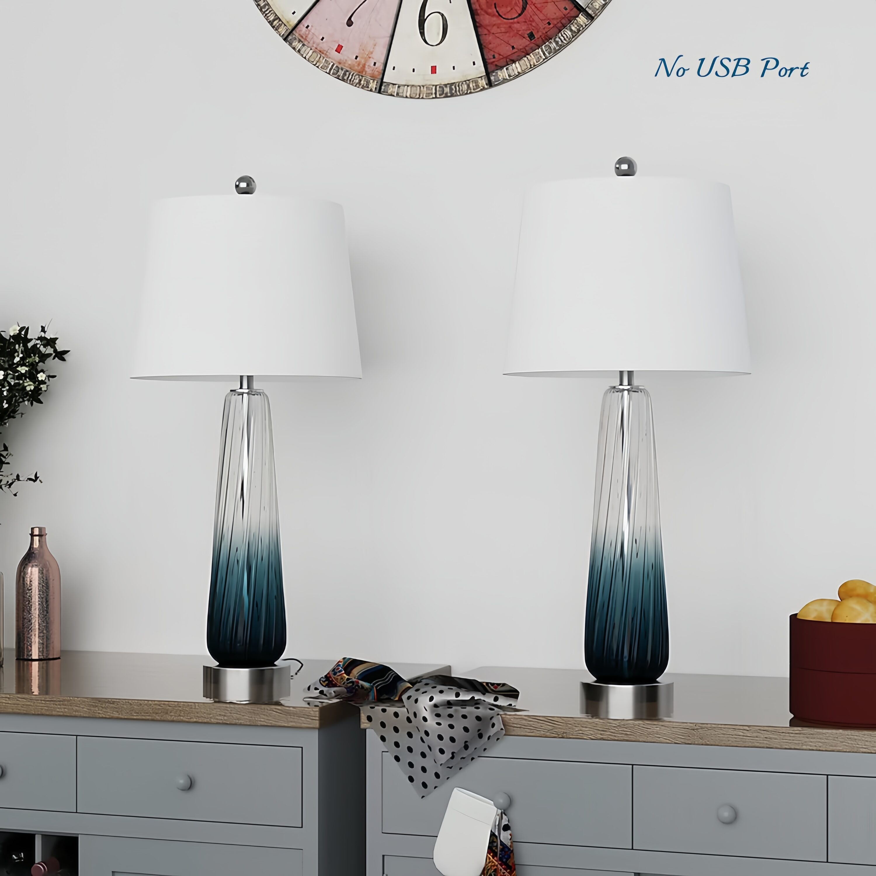 Maxax T18 Deluxe 28.75-in Blue and Gray LED Incandescent Rotary socket Table Lamp with Linen Shade 2 -Set