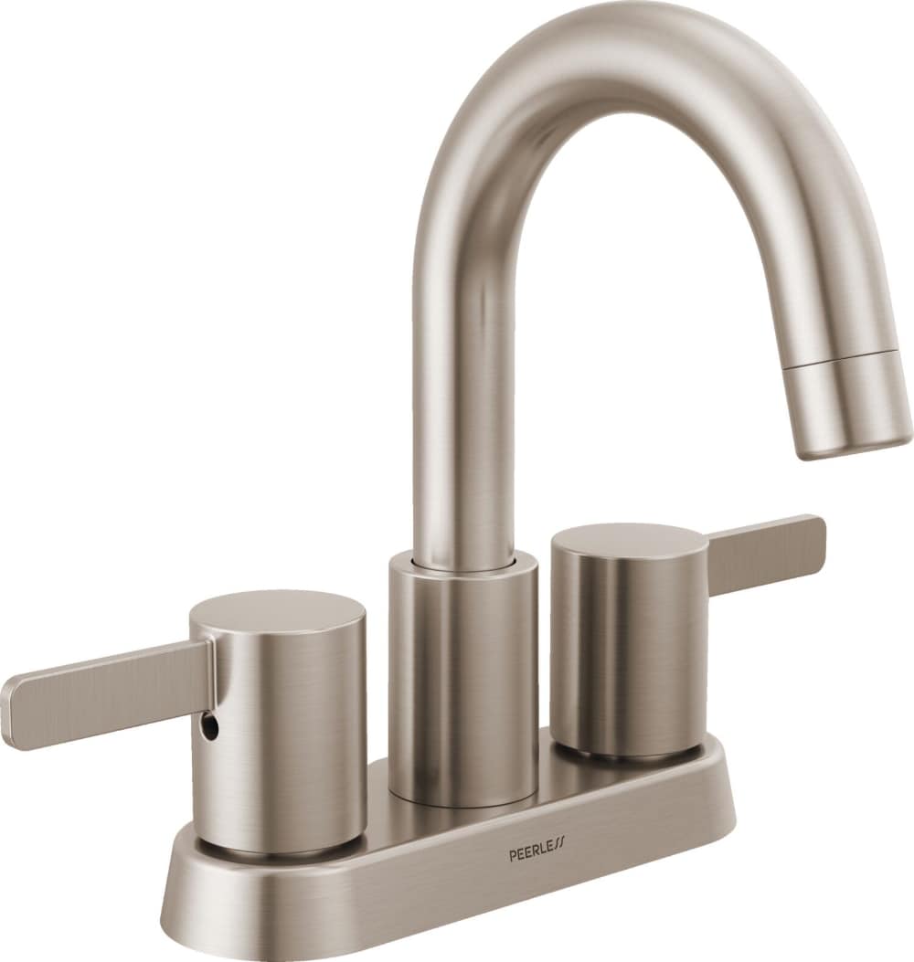 Peerless P2530LF-BN Precept Brushed Nickel 4-in centerset 2-handle WaterSense Mid-arc Residential Handle Bathroom Sink Faucet with Drain