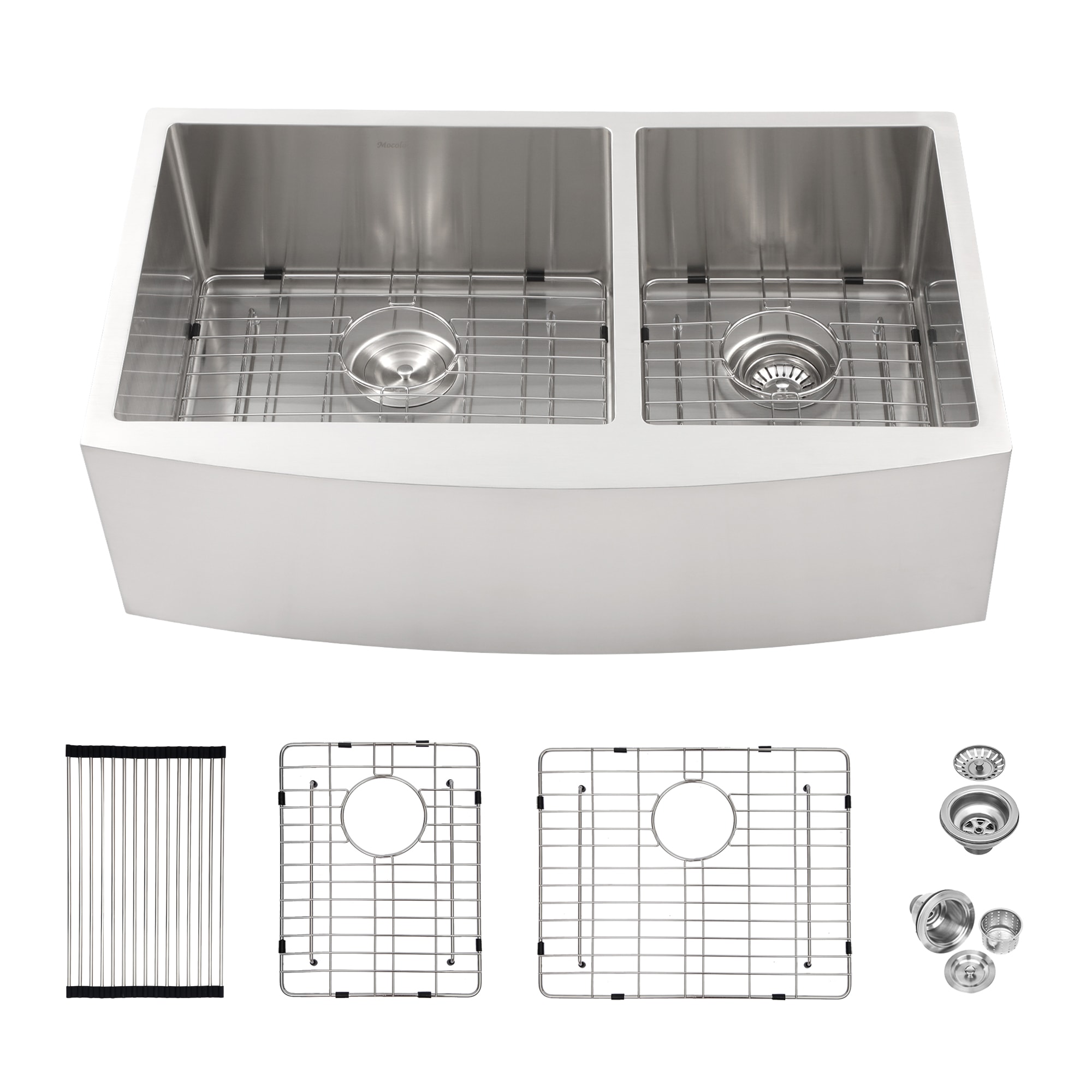 YERIVA Farmhouse apron front 33-in x 21-in Stainless steel Double offset bowl 16 -Gauge Kitchen Sink