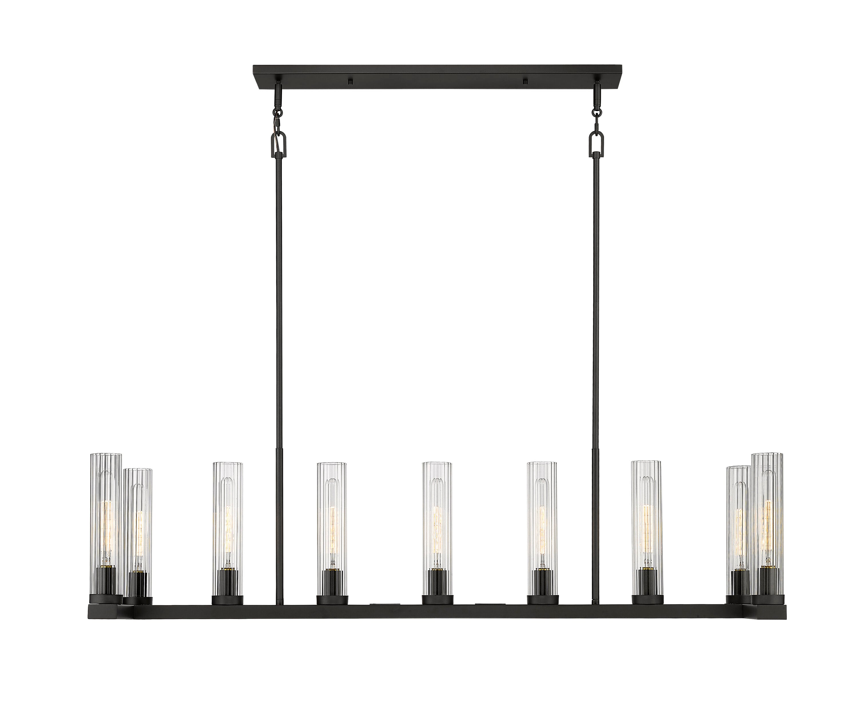 Beau 56" Bronze Steel and Glass 9-Light Linear Chandelier