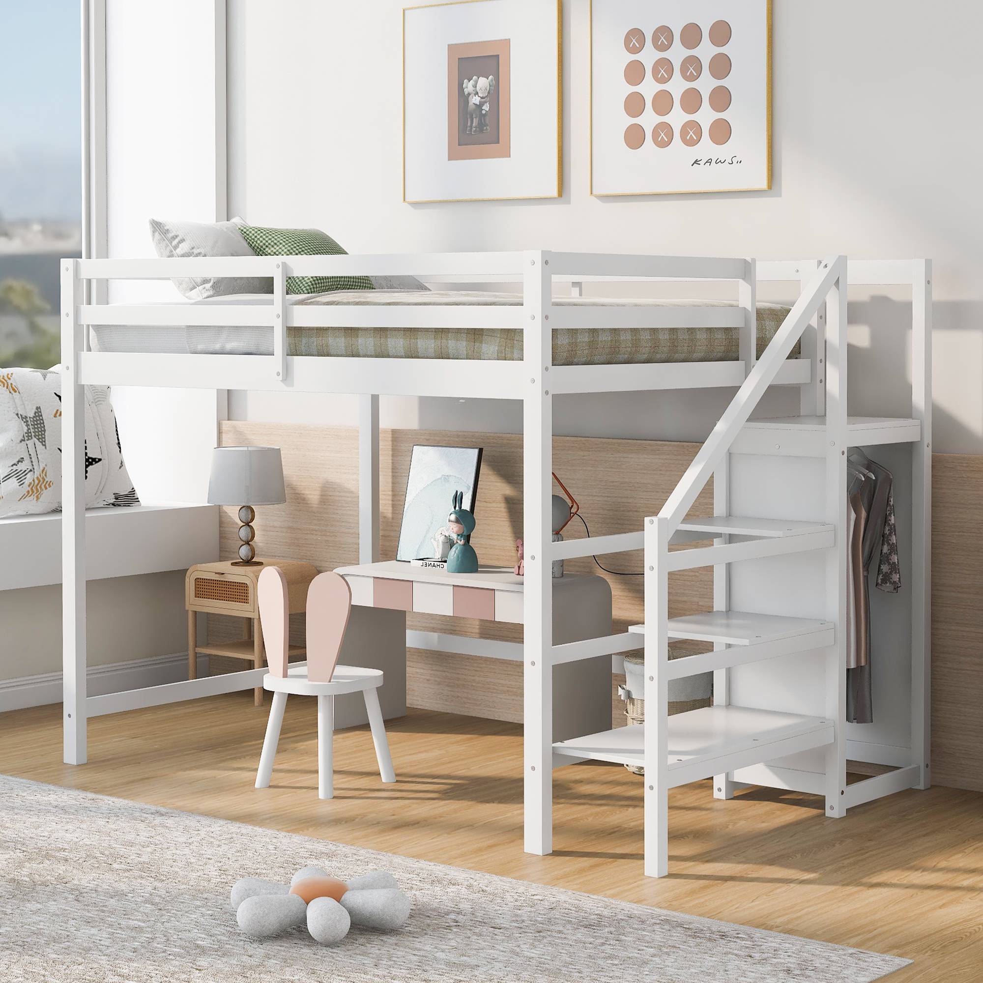 Yiekholo Contemporary Full Loft Bed with Built-in Wardrobe and ...