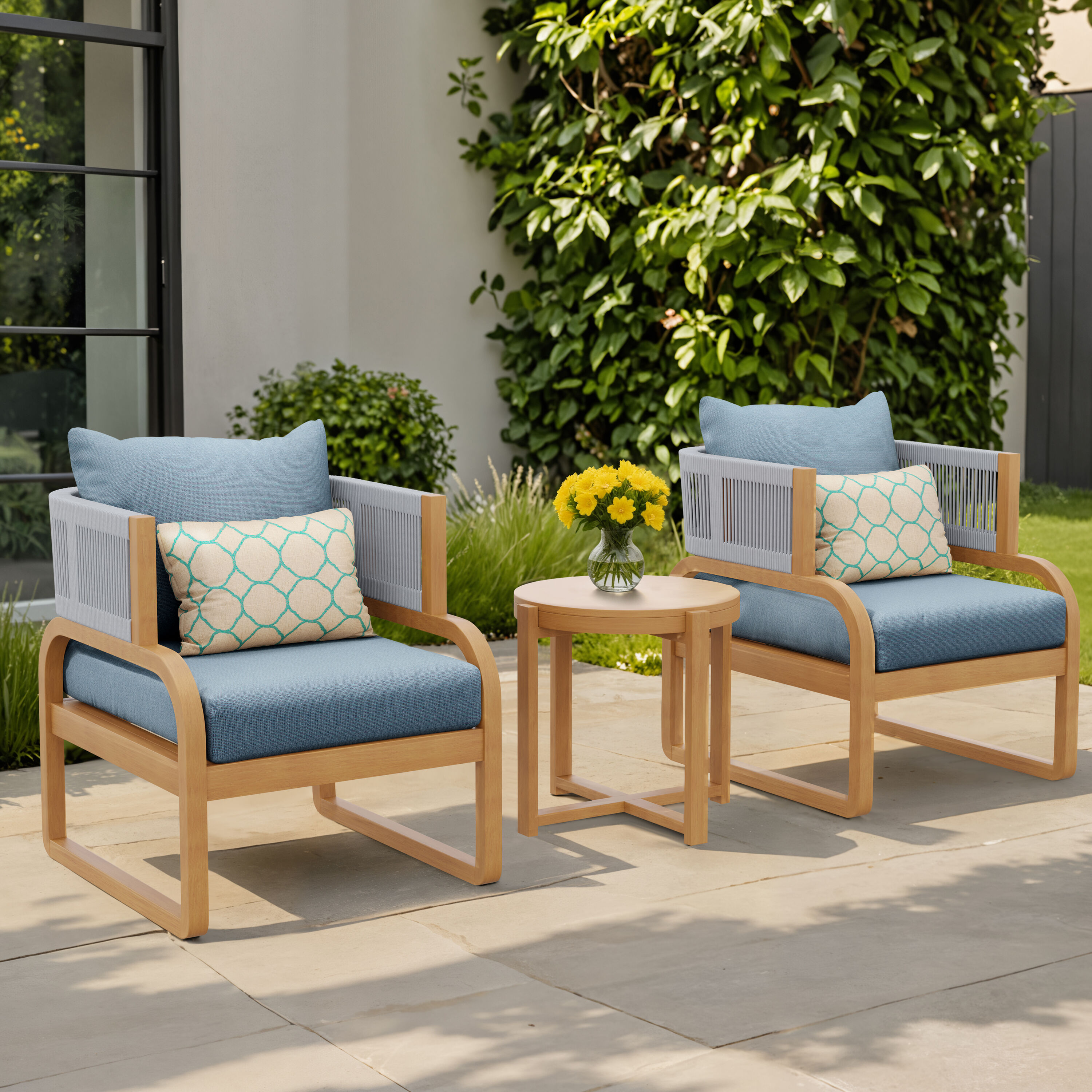 Octans SL2C00148 3 -Piece Patio Conversation Set with Blue Cushions