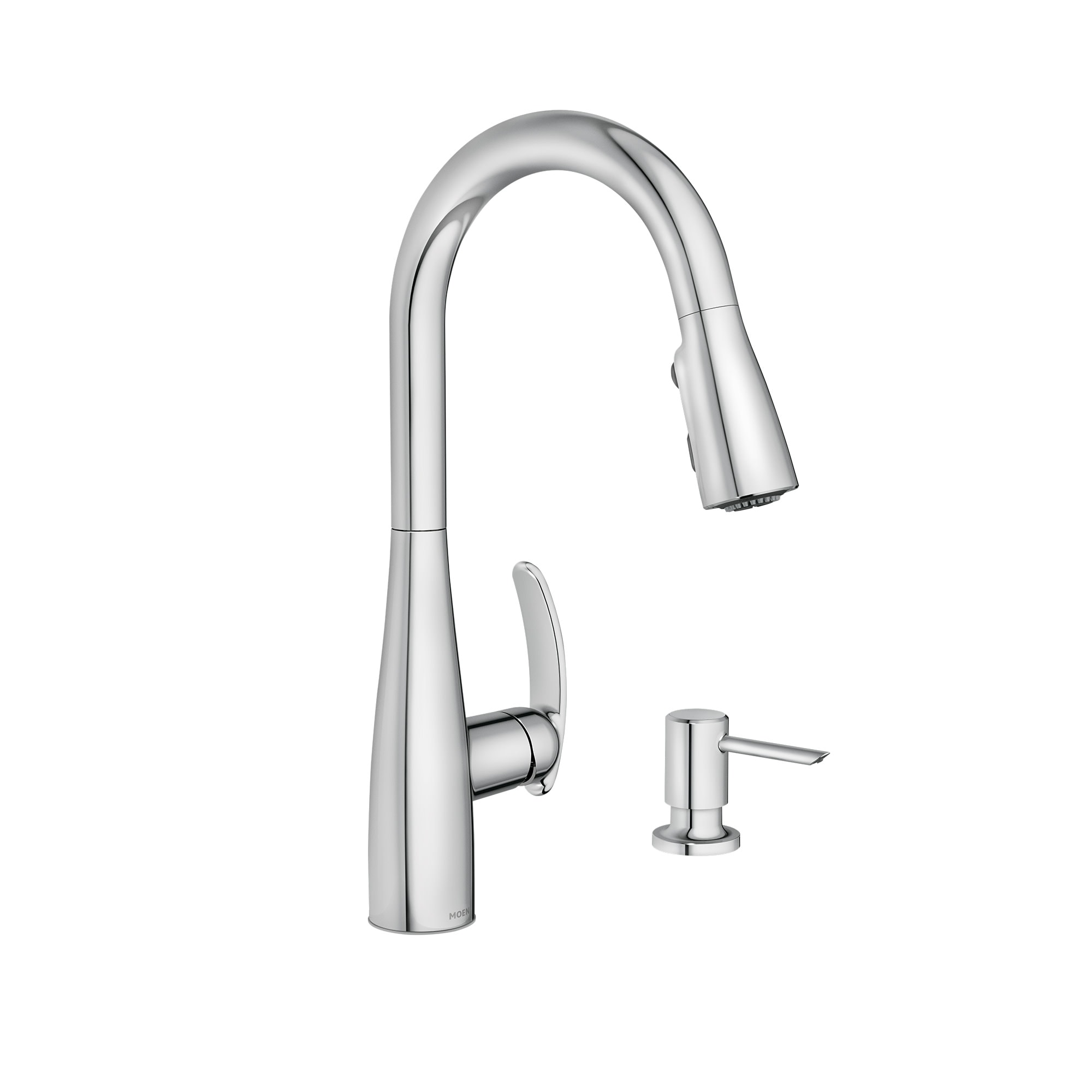 Moen 87932 Reyes Chrome Single Handle Deck-mount Pull-down Kitchen Faucet with Sprayer ( Deck Plate Included ) (Soap Dispenser Included)