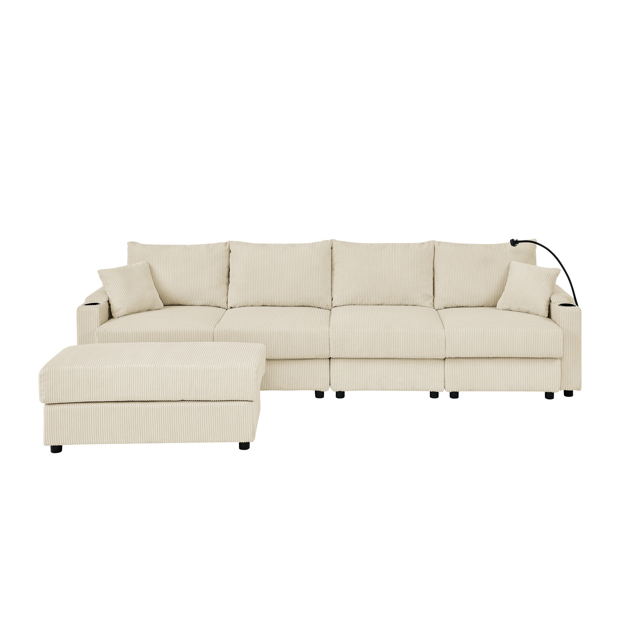 Bybafun YA3700497 132-in Casual Beige 4 -seater Sectional