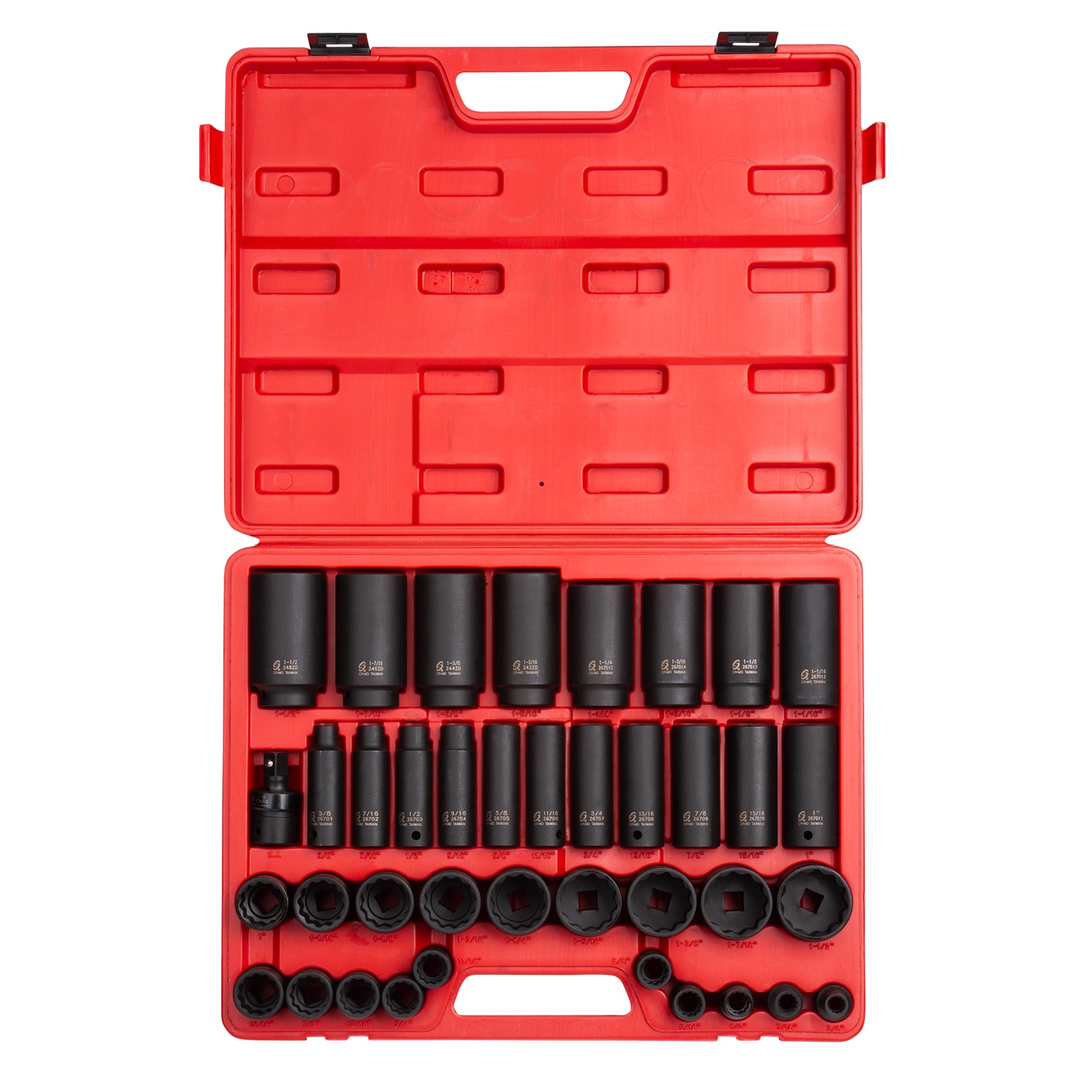 SUNEX TOOLS 2698 39 -Piece Standard (SAE) 1/2-in Drive Set 12-point Impact Socket Set