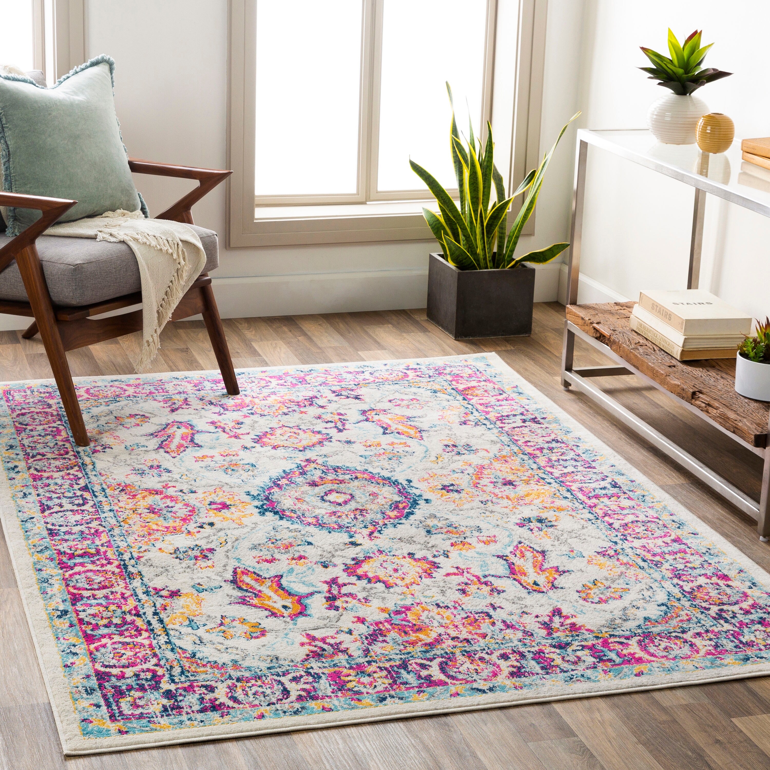 Surya FSA2320-5371 Floransa 5 x 7 (ft) Polypropylene Medium Grey Rectangular Indoor Medallion Oriental Area rug