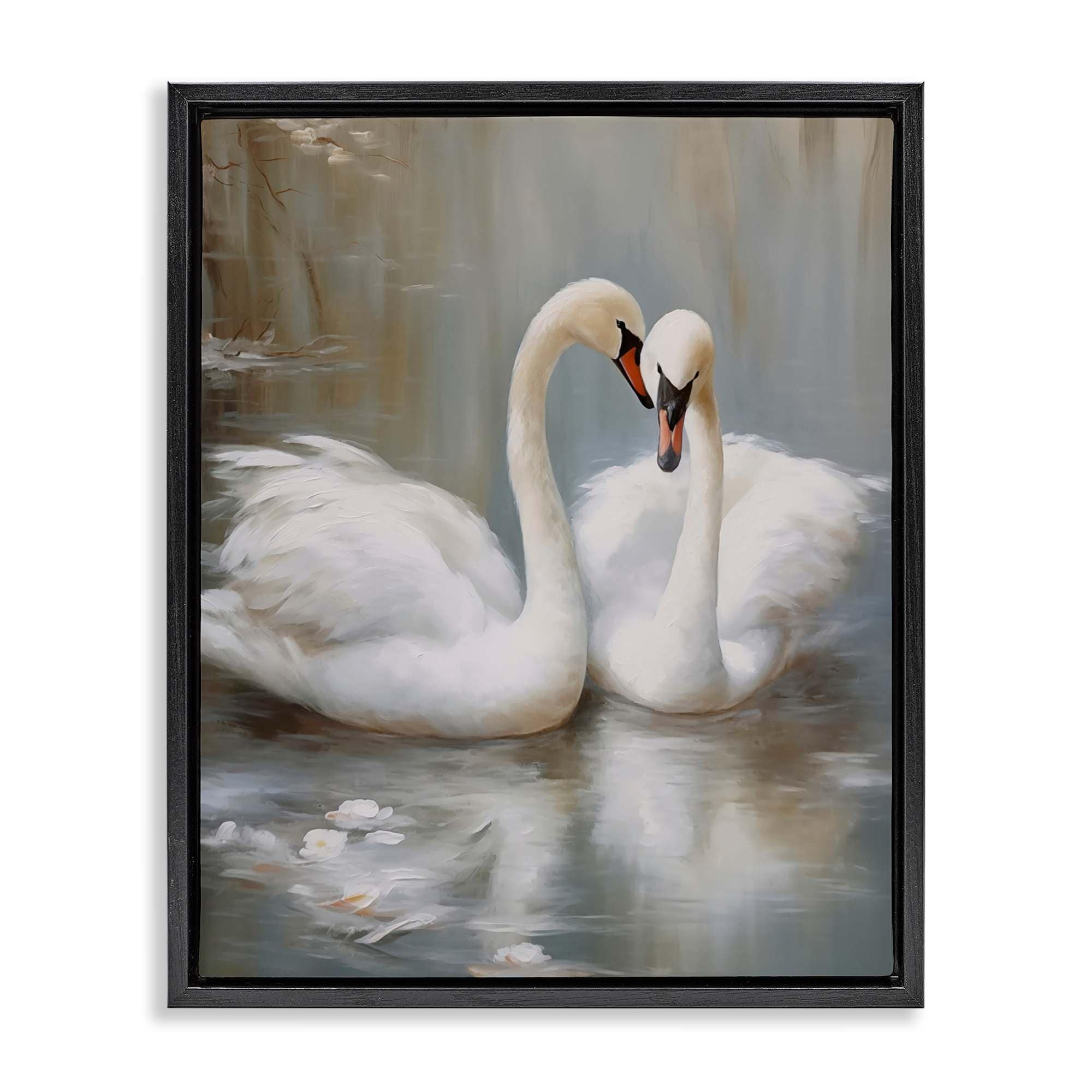 Stupell Industries BT-738-FFB-24X30 Kissing Swans on Pond Floating Frame design by Arlington Prints