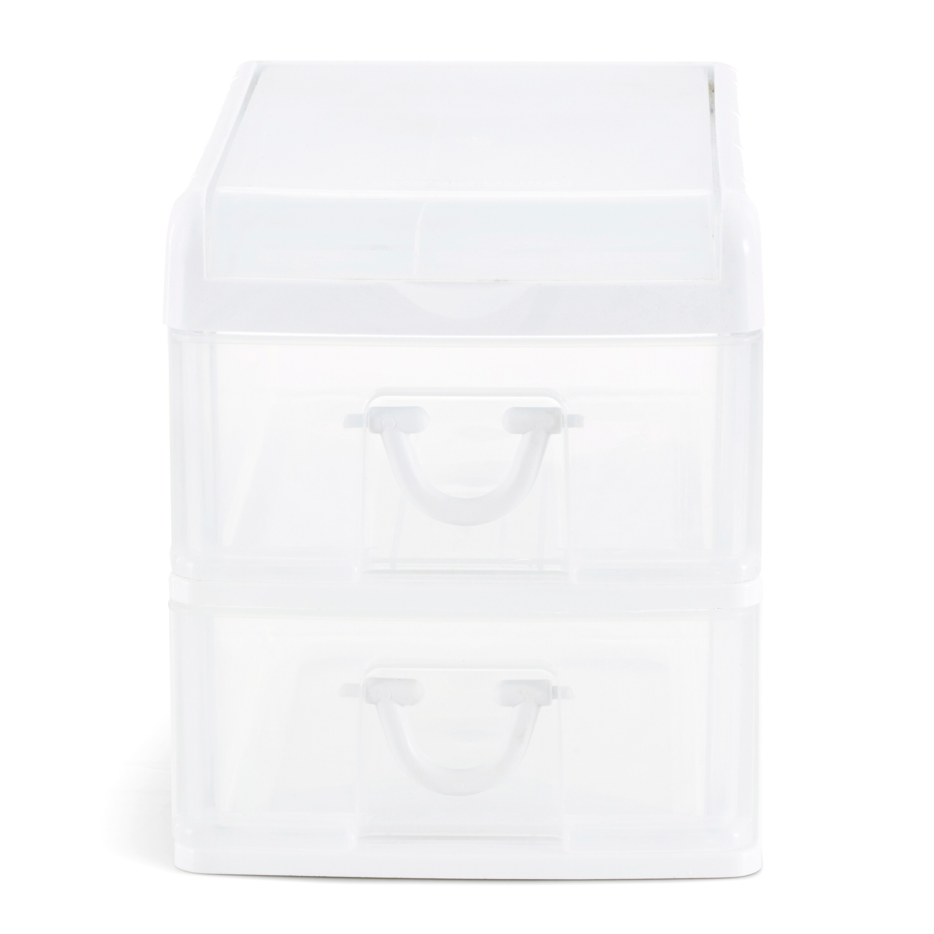 White Clear Plastic 2-Drawer Desk Organizer with Flip Top