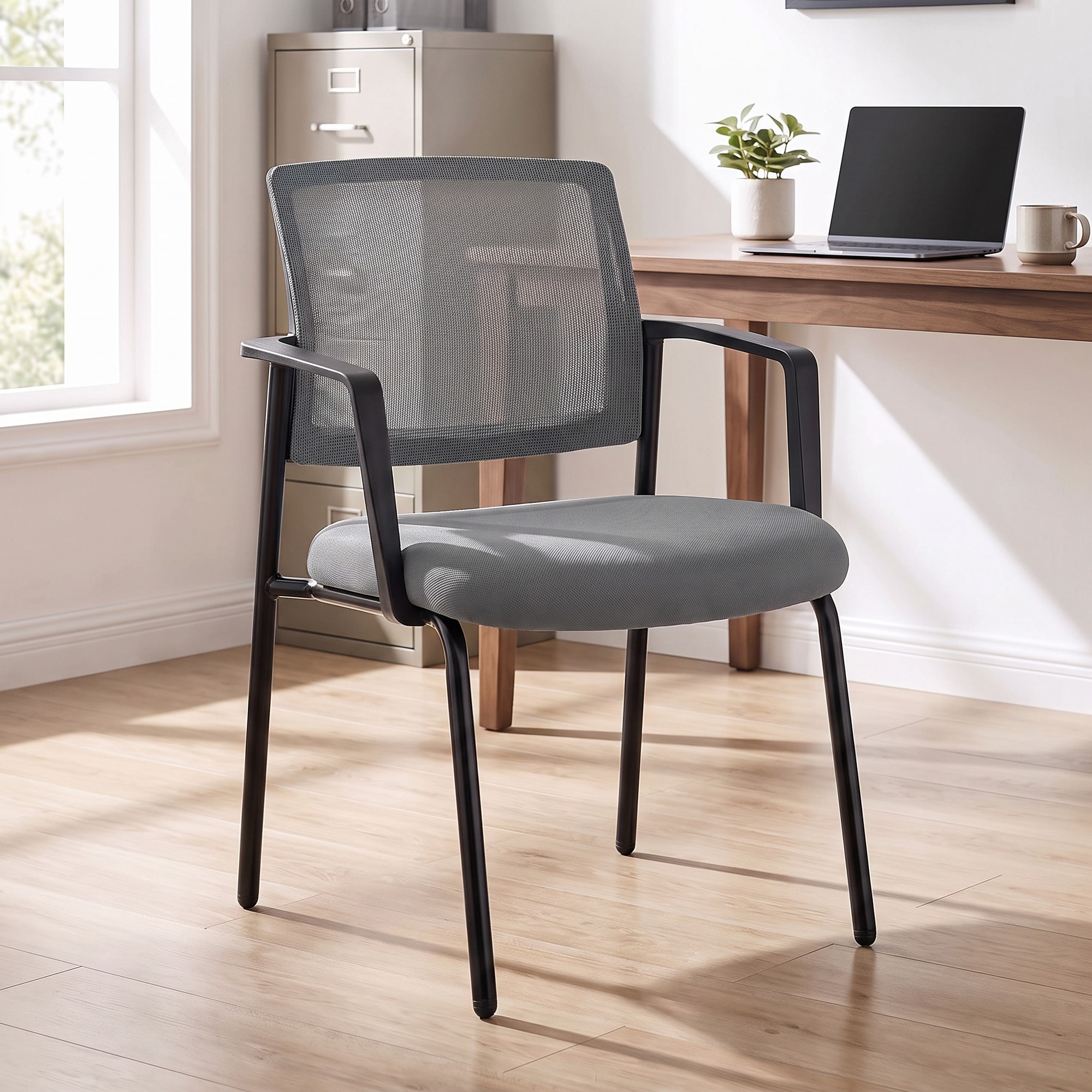 Vynxaria - Gray Mesh Stacking Guest Chair with Lumbar Support