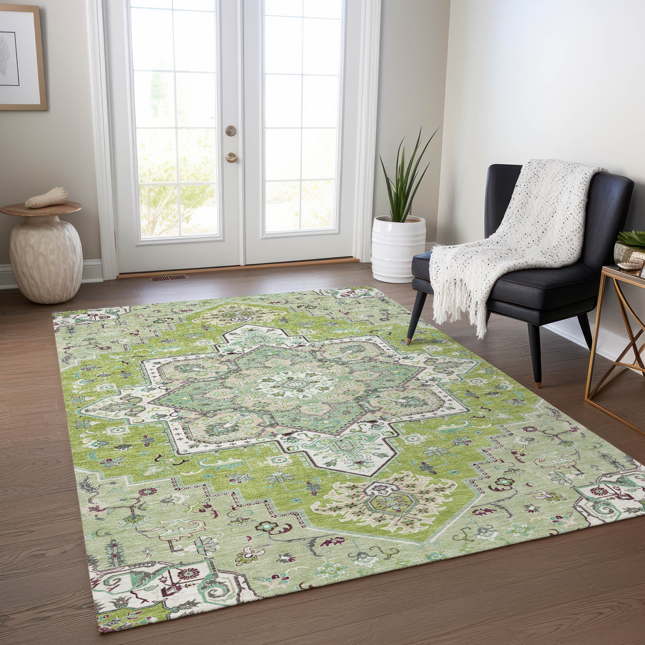 Addison Rugs ACN1036GE5X8 Chantille ACN1036GE 5 x 7 (ft) Polyester Green Rectangular Indoor/Outdoor Geometric Machine washable Area rug