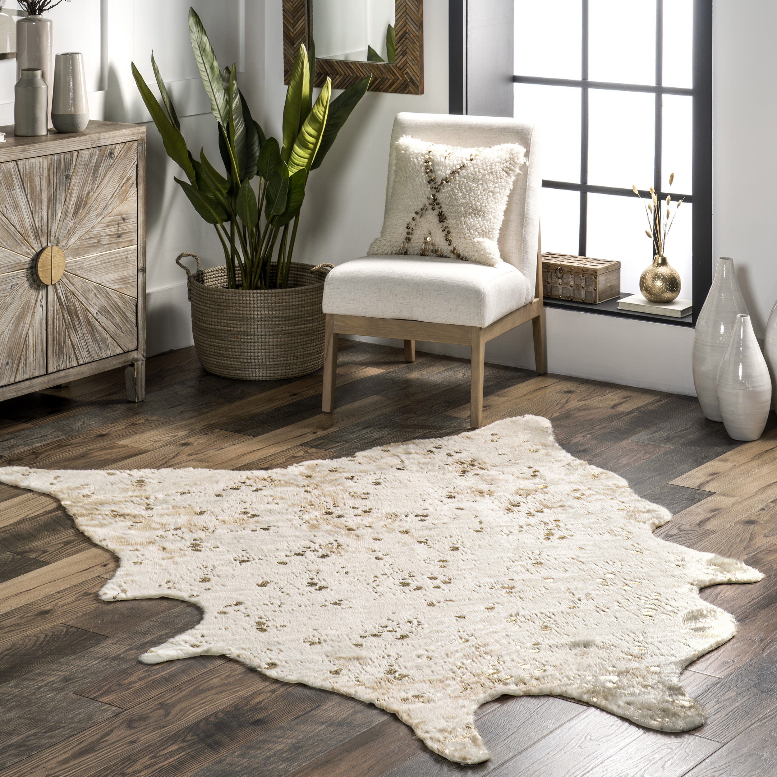 nuLOOM BIBR01A-31005 Bravo 4 x 5 (ft) Loomed Polyester Off-White Irregular Indoor Animal print Global Area rug