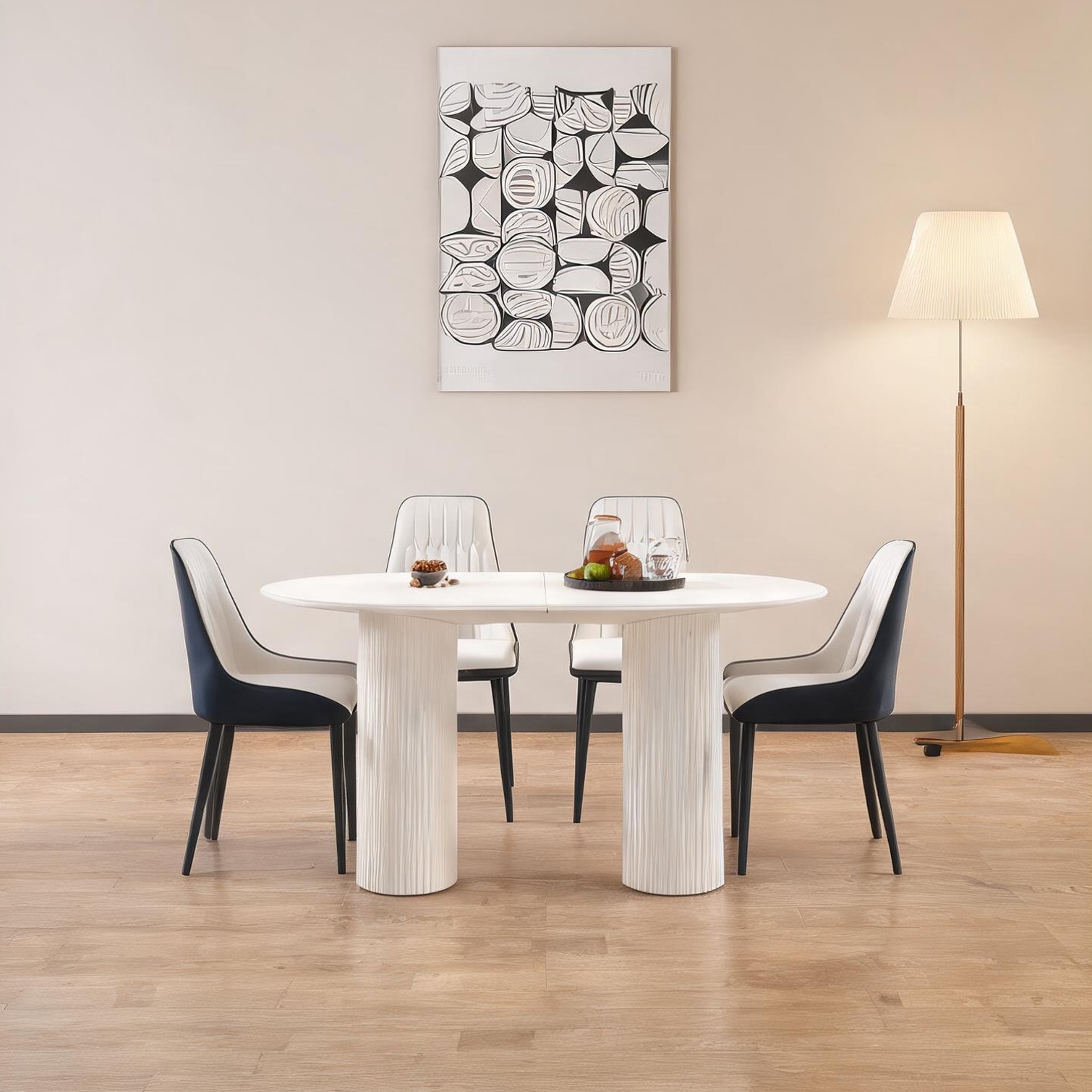 Watnature 63-Inch Cream MDF 5-Piece Dining Set with 4 PU Chairs Clean ...