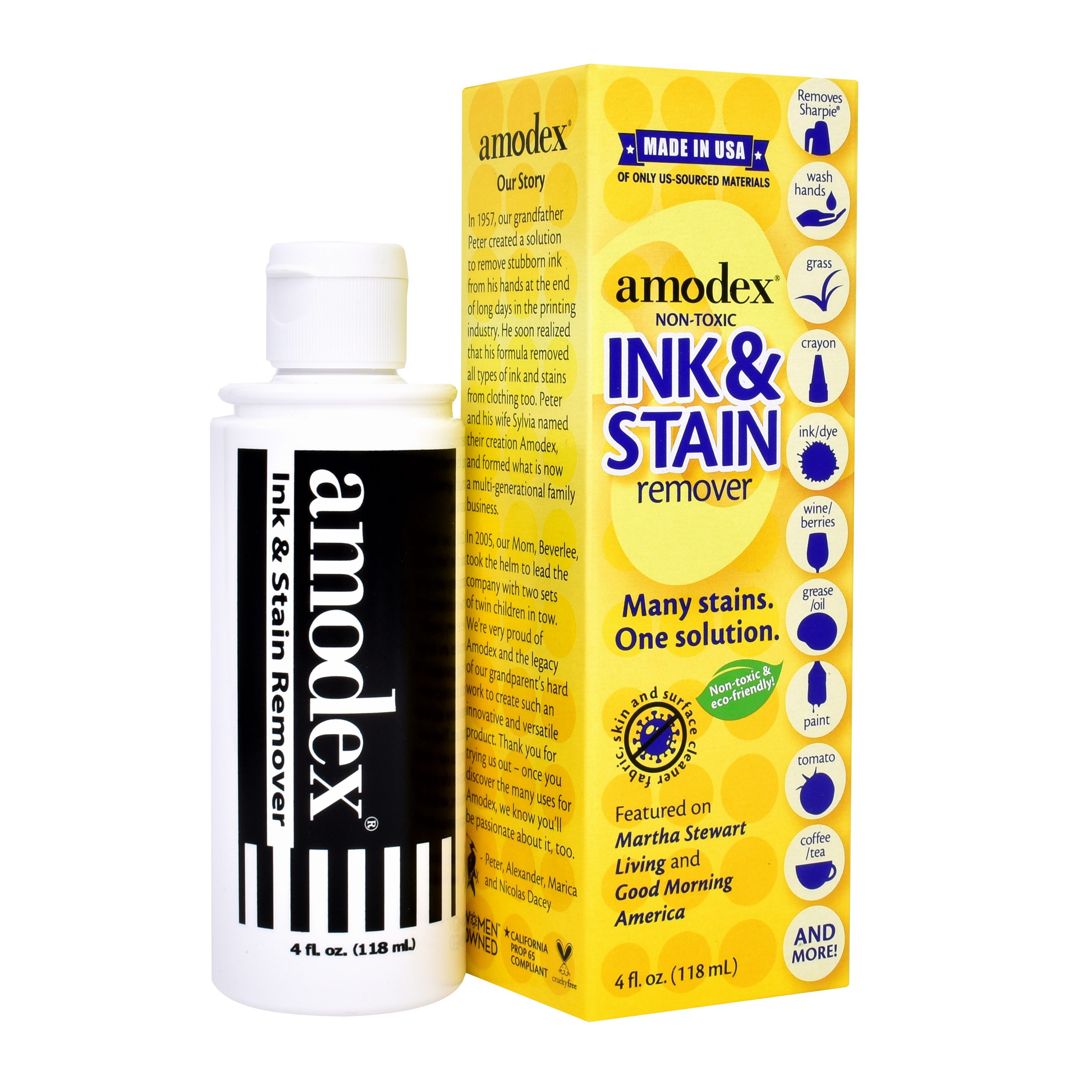 Amodex Top-Rated 4-Fl Oz Ink and Stain Remover | Safe for All Fabrics |  Instant or Pre-Treat | Removes Sharpie, Food, Grease, Grass, and More 