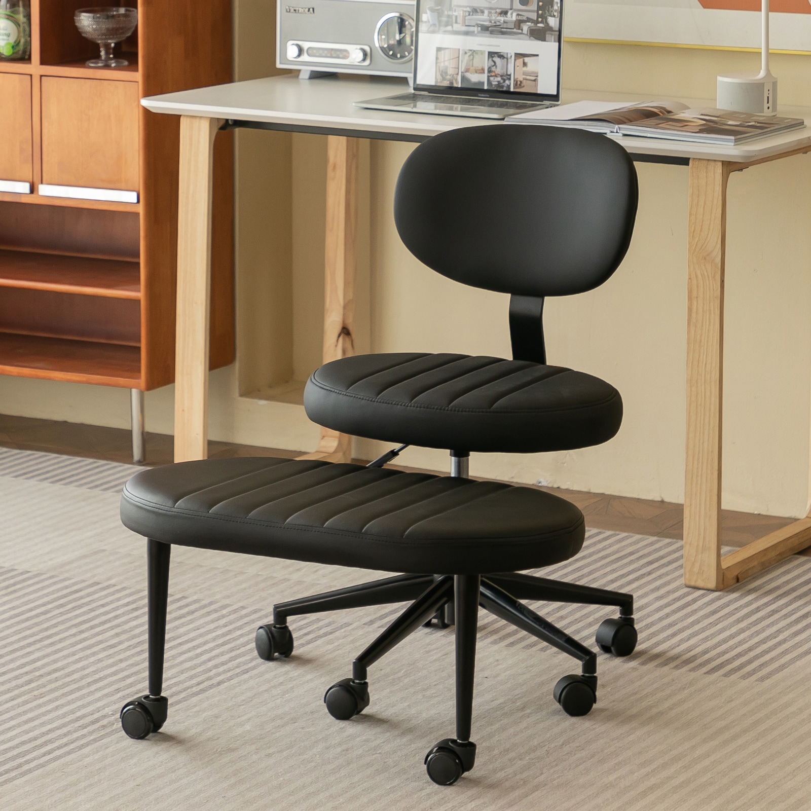 Black Ergonomic Cross Legged Office Chair Desk Adjustable Height Ergonomic Meditation Office Chai...
