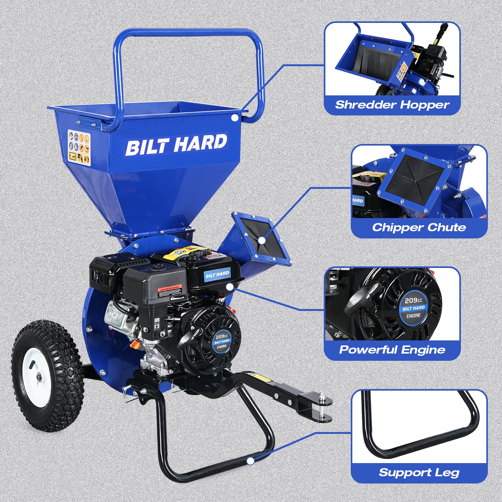BILT HARD 7-HP 209cc Gas Wood Chipper with Tow Hitch 3-in Max