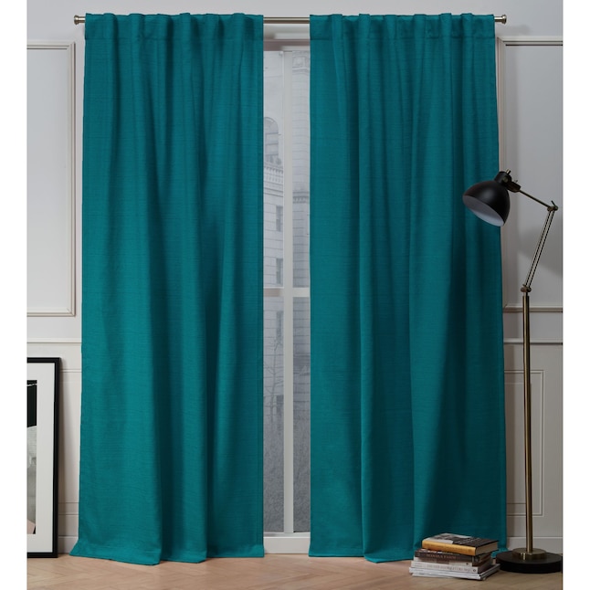 Turk Teal Polyester Light Filtering, Teal Curtain Panel Pair