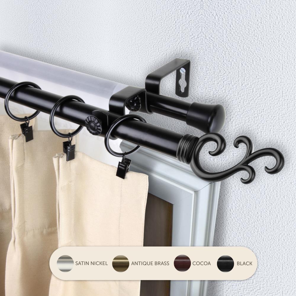 Hart & Harlow L4735-662 13/16-in Luanda 66-in to 120-in Black Steel Double curtain rod with Finials
