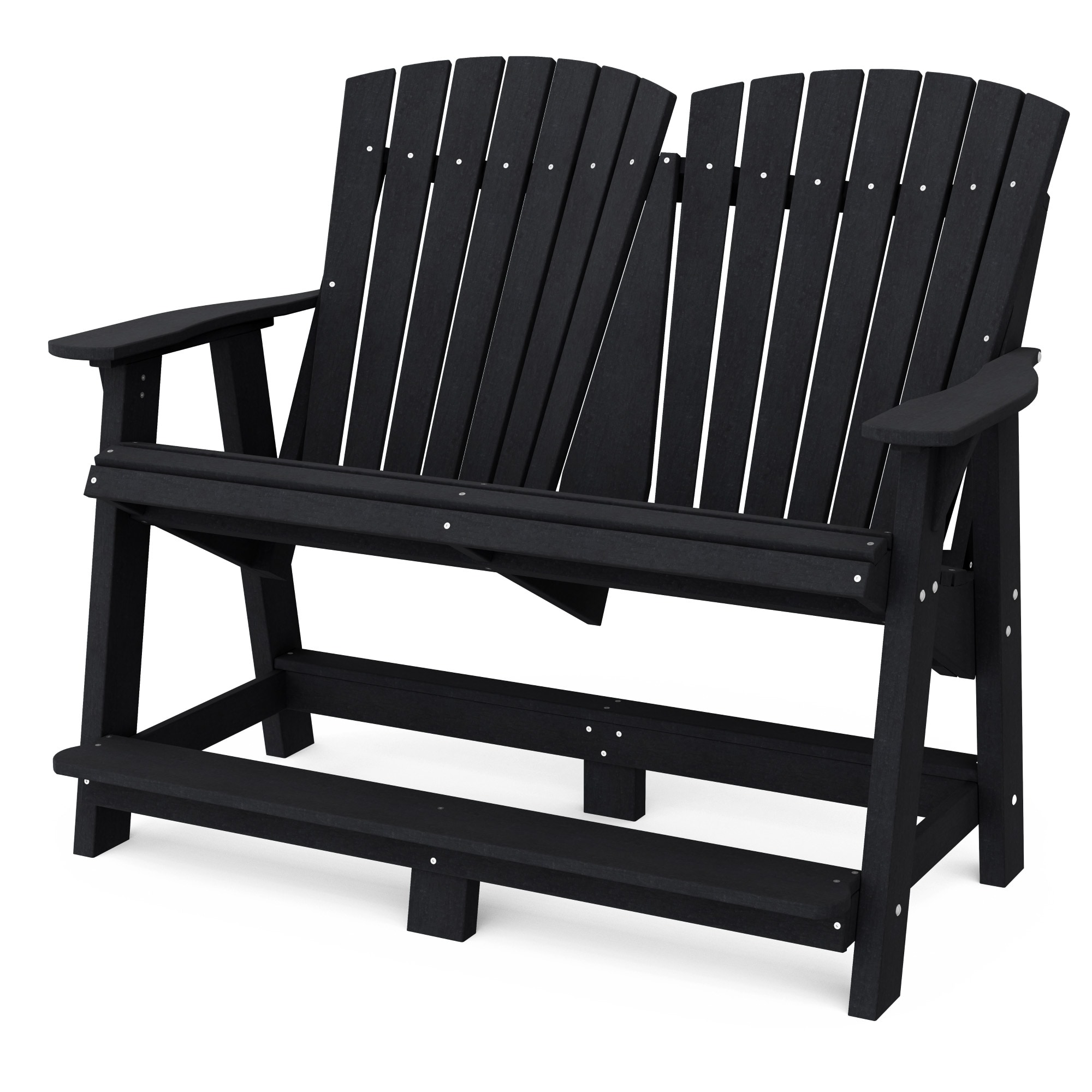 Wildridge LCC-130-BK Heritage Double High Black HDPE Frame Stationary Adirondack Chair with Slat Seat