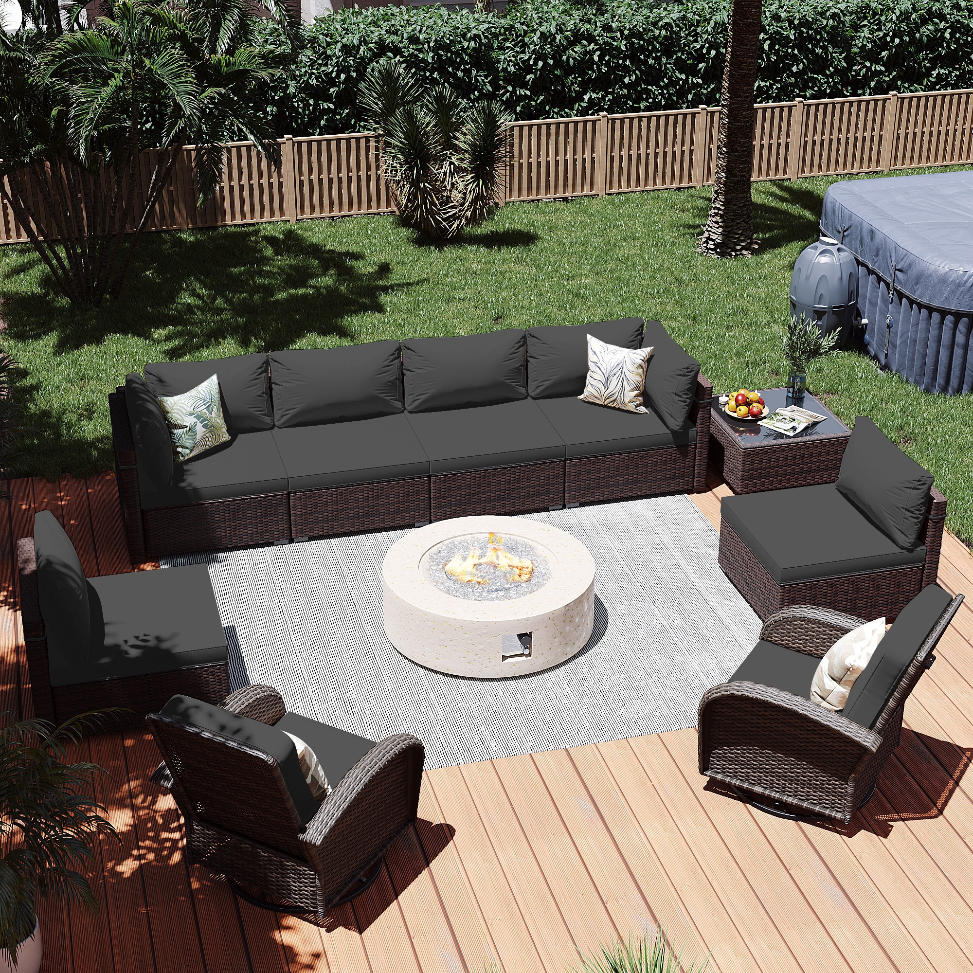 Patio Watcher LS-RT7Y11-42SMH-B3 10 -Piece Rattan Patio Conversation Set with Dark Gray Cushions