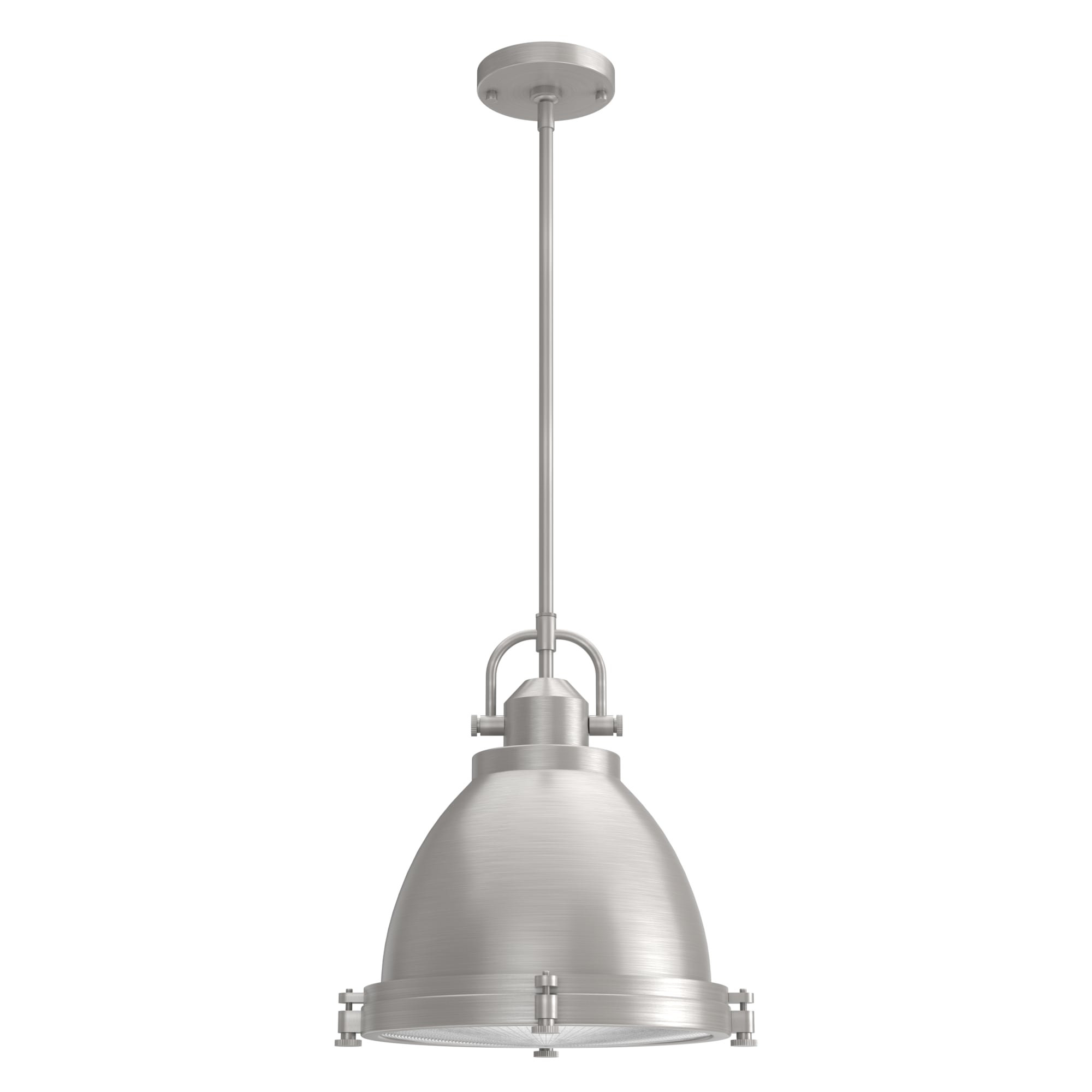Hunter 19104 Bridgemoor 2 -Light Brushed Nickel Industrial Ribbed glass Bell Medium Hanging Pendant light