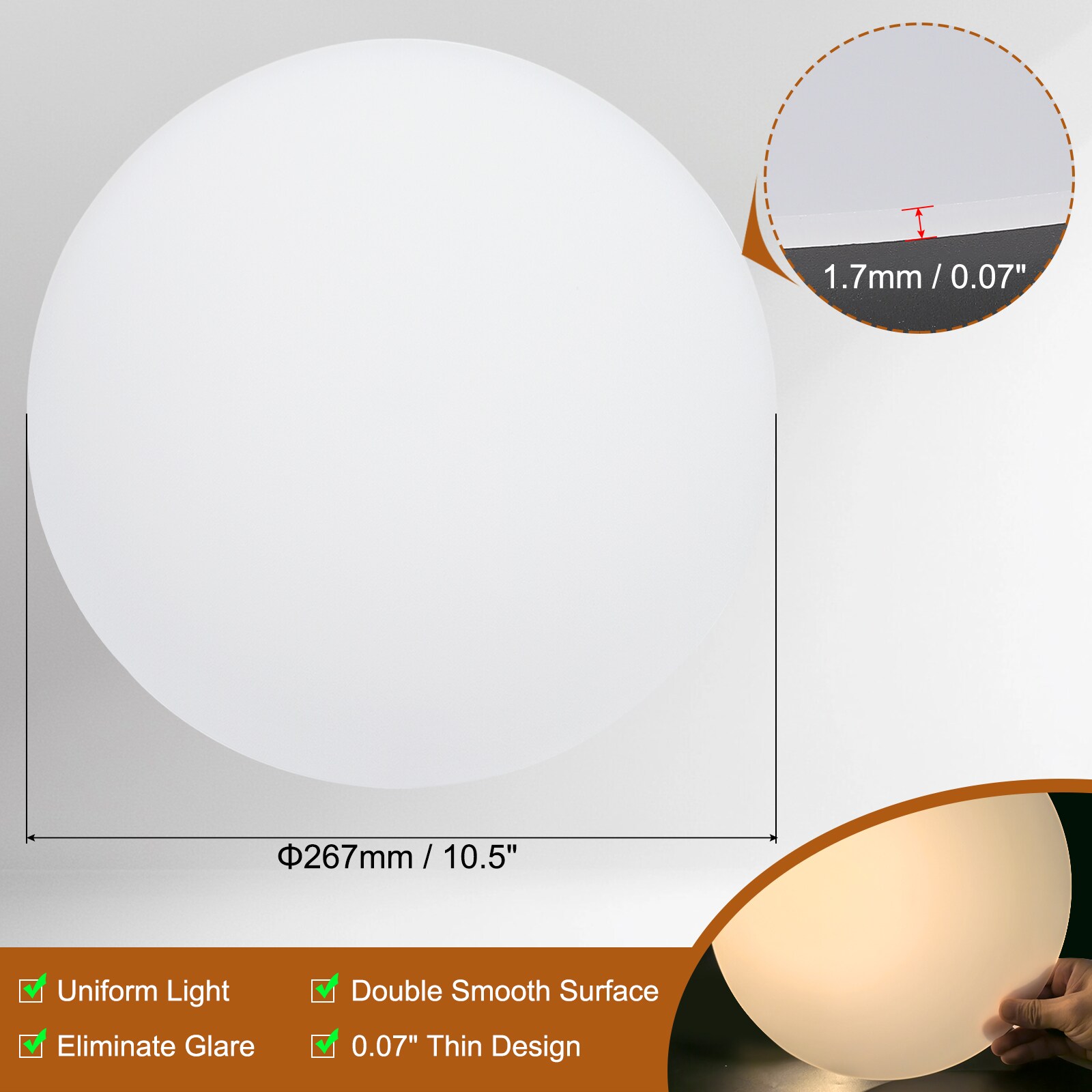 PATIKIL 10.5inch Diameter Lampshade Diffusers 2pcs 1.7mm Thick Round ...