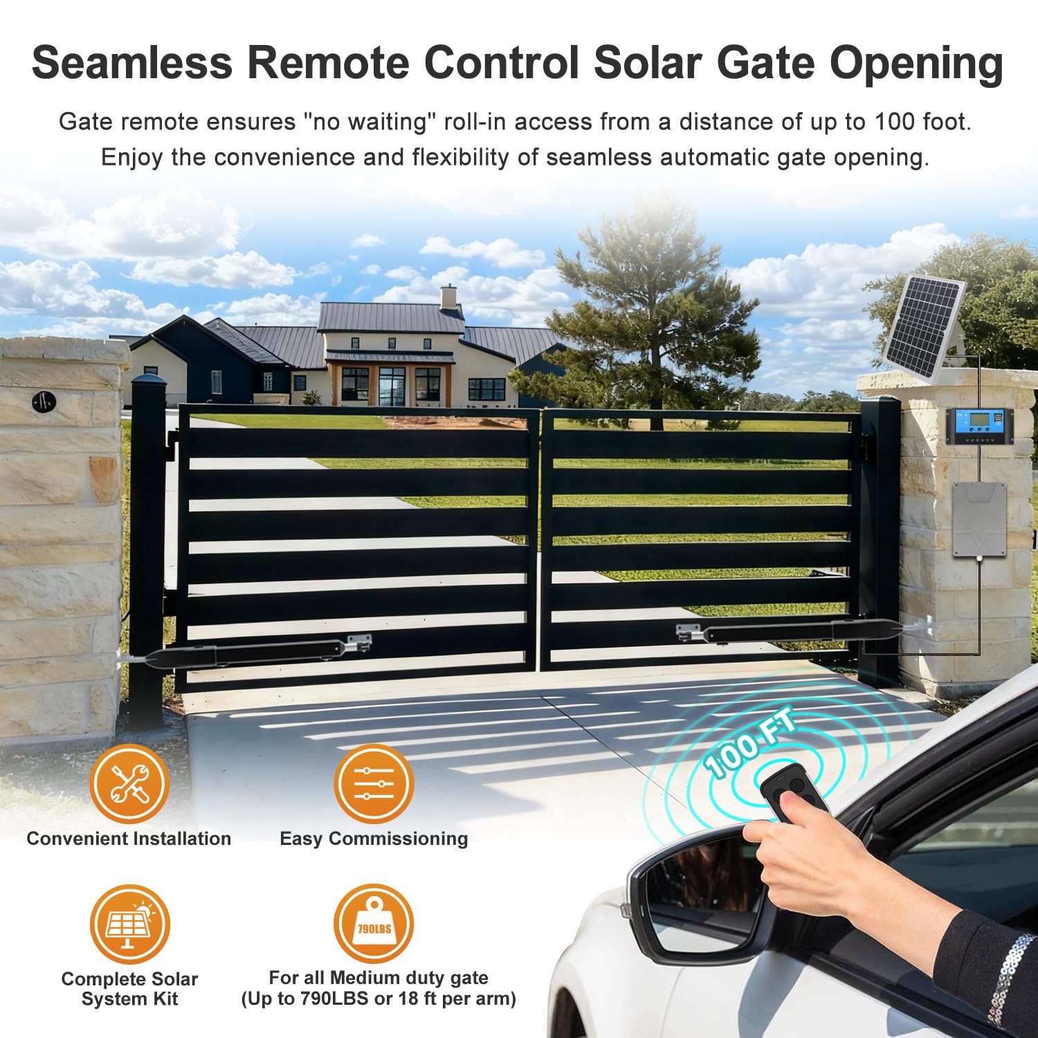 KHKFY Solar Gate Opener Kit with power cells and Solar Panel for Dual ...