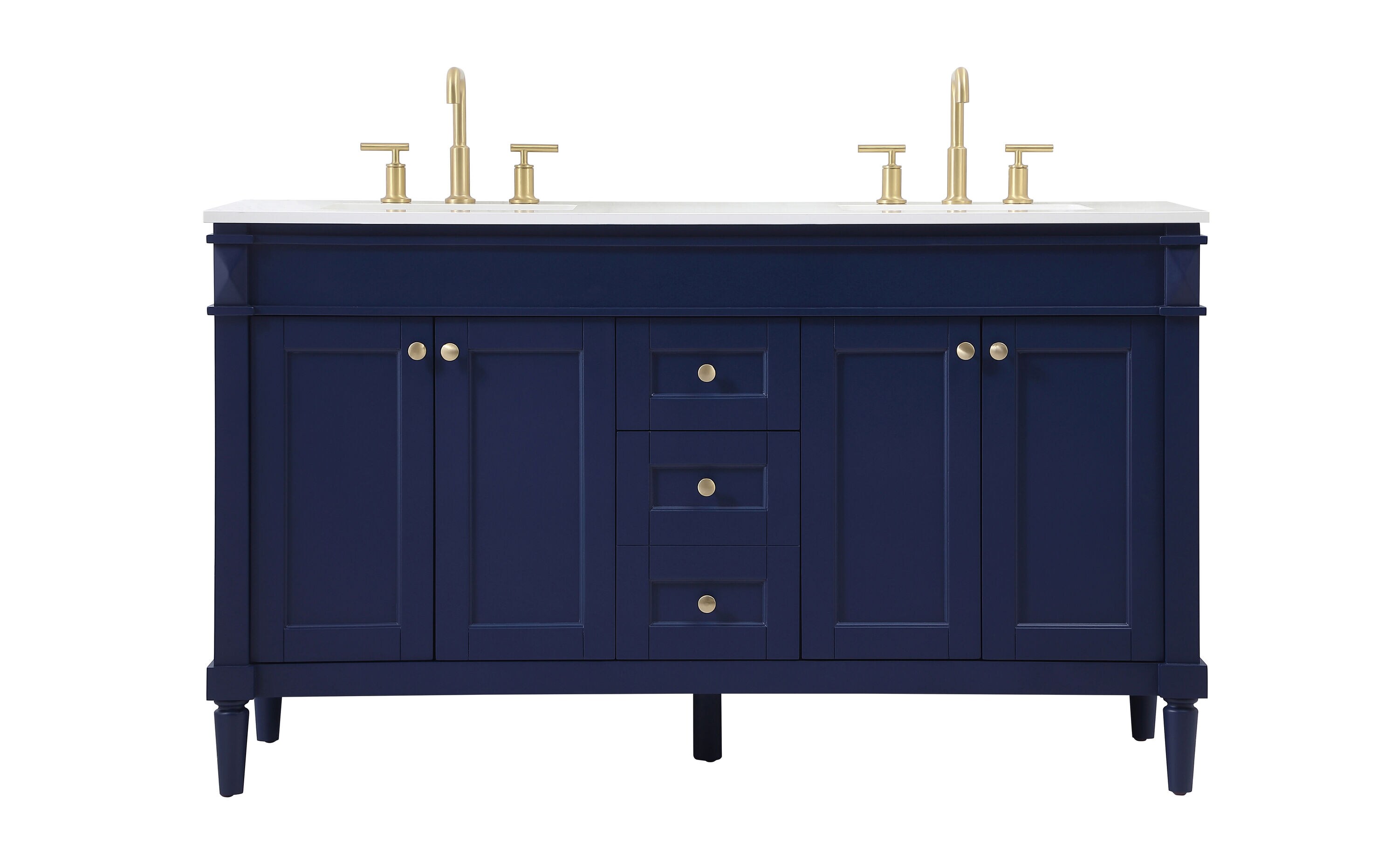 Elegant Decor HF95580DBL Home Furnishing 60-in Blue Undermount Double sink Bathroom Vanity with Ivory White Engineered marble Top