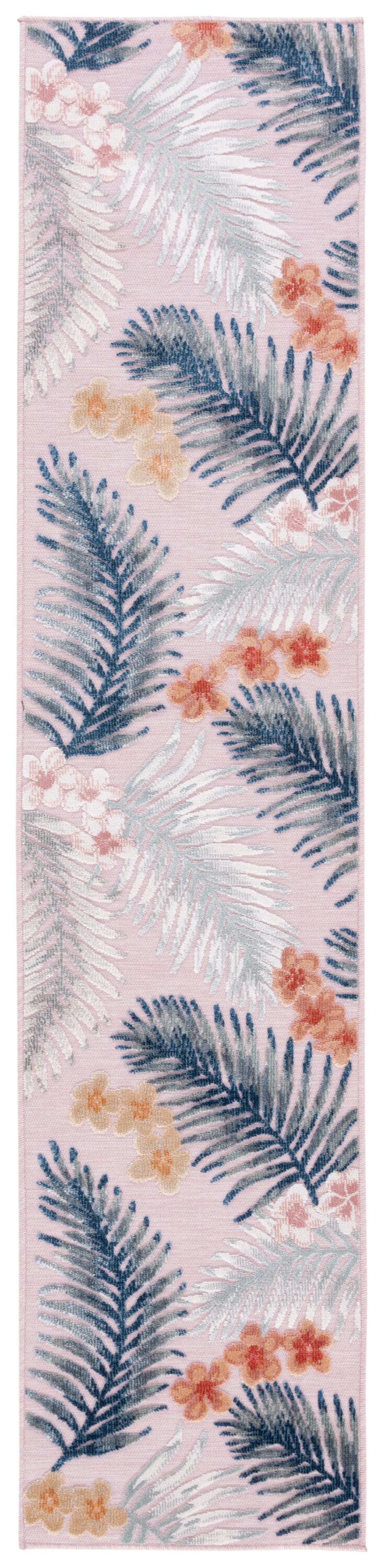 Cabana Floral Braided Pink/Grey Synthetic 2' x 9' Runner Rug