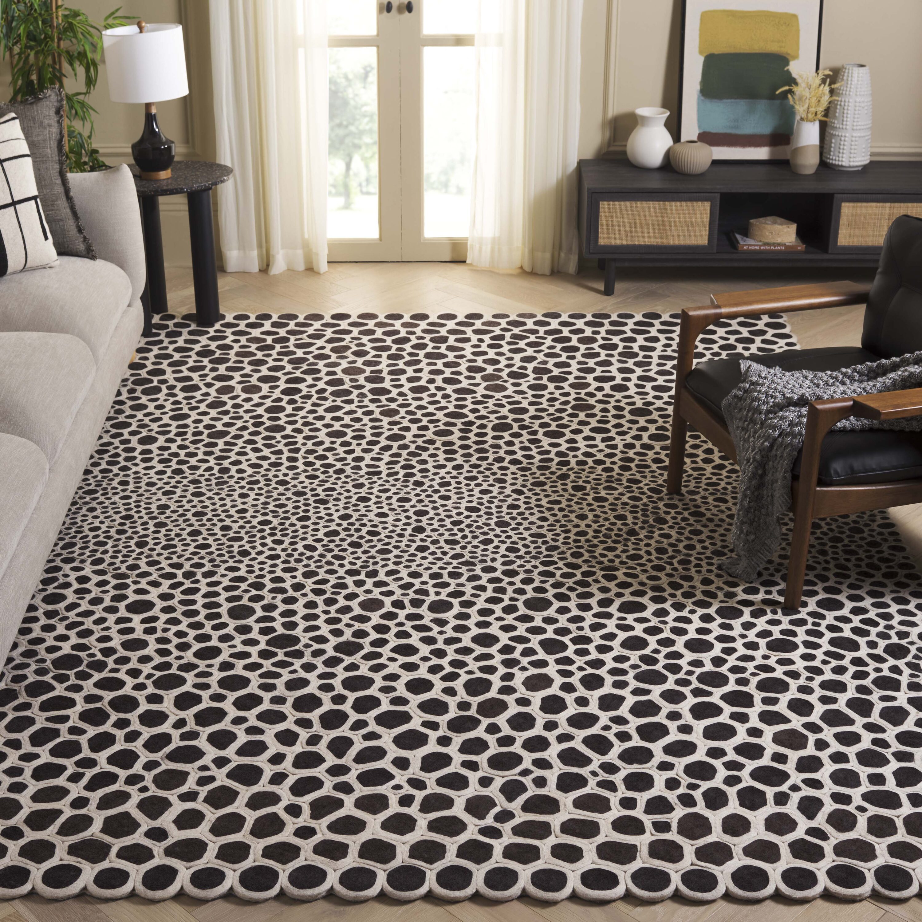  Manhattan 475 Charcoal/Ivory Contemporary 6Ft x 9Ft Medium Rectangle Rug