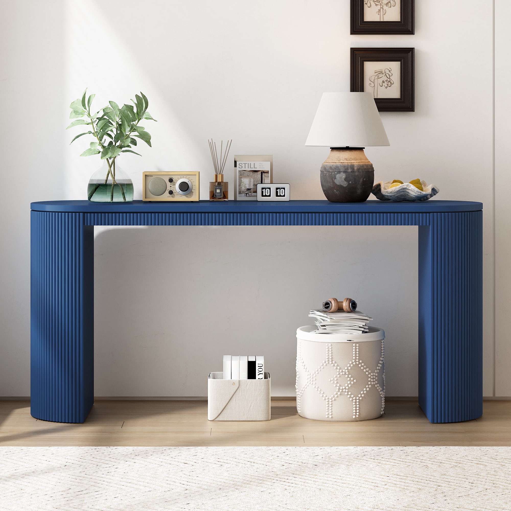 ModernLuxe N711P205935V Curved Design Console Table with Unique Vertical Stripe Design Suitable for Living RoomStudy and Entrance