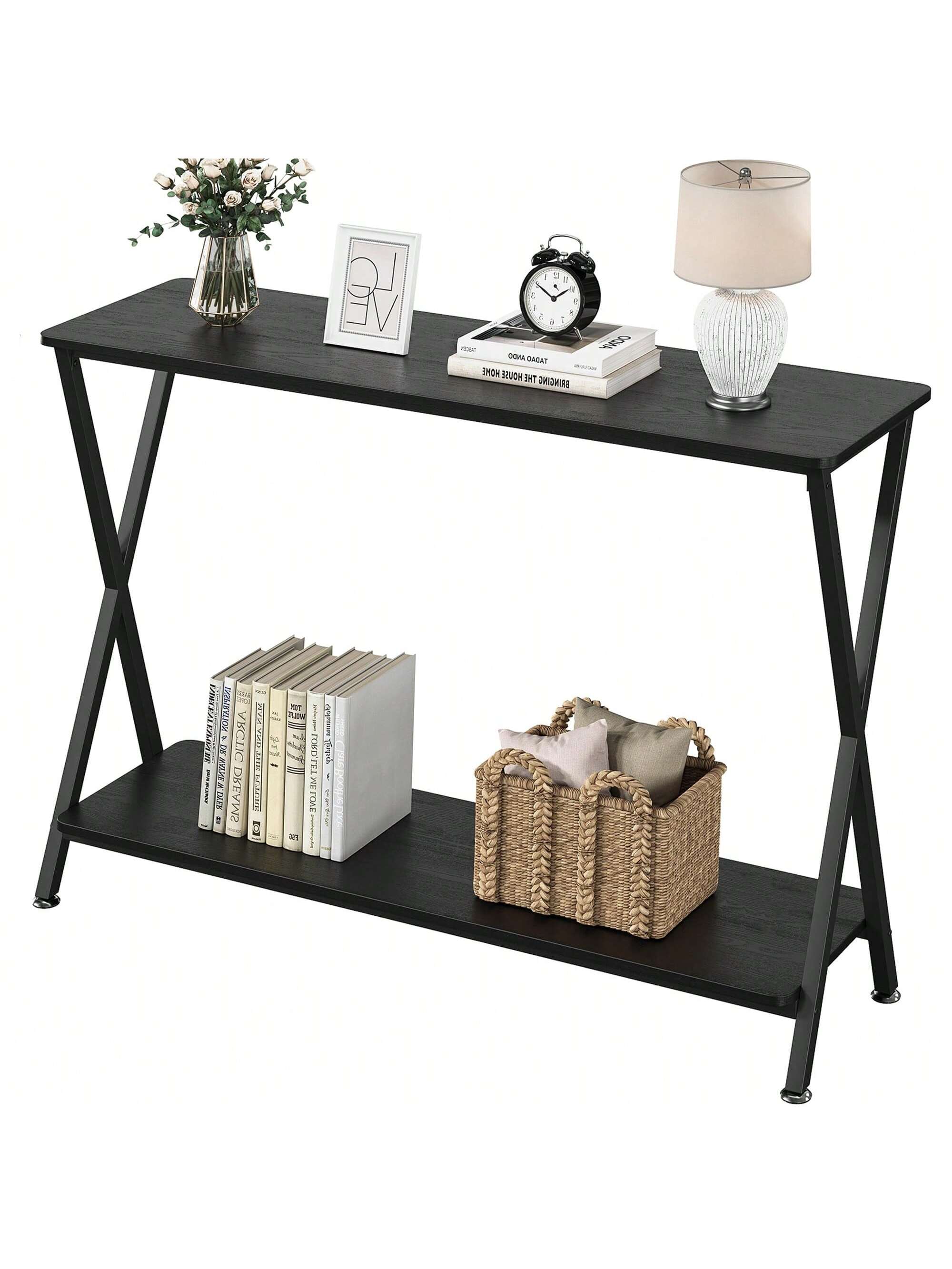 Qeetex PHO-0XW15KHN-HF4 Console Shelf. Narrow Console Table. Sofa Table. Narrow Long Table Behind Sofa. 2 Tier Industrial Style Entryway Table For Living Room. Hallway. Foyer