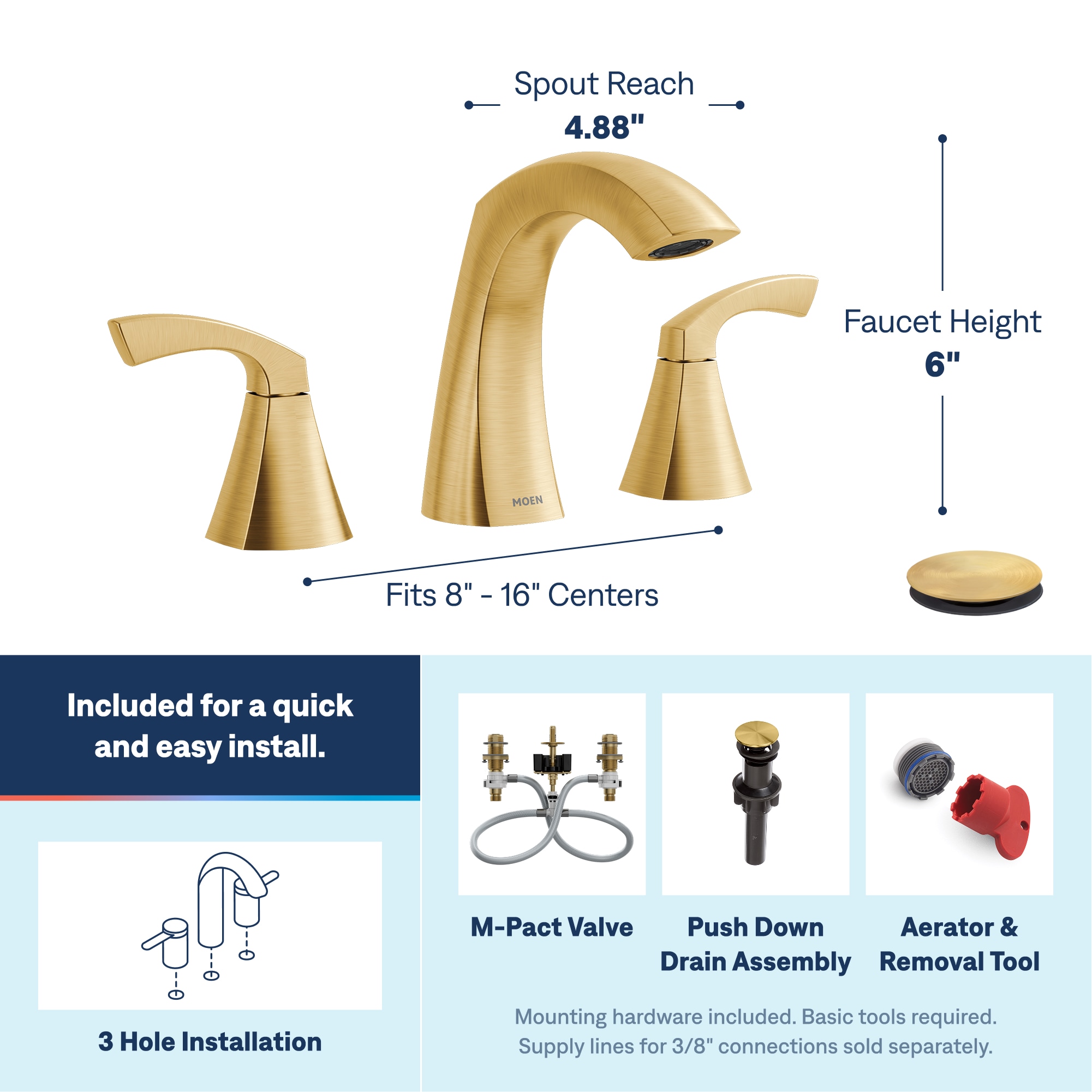 Moen Lindor Brushed Gold Widespread 2-Handle WaterSense Bathroom