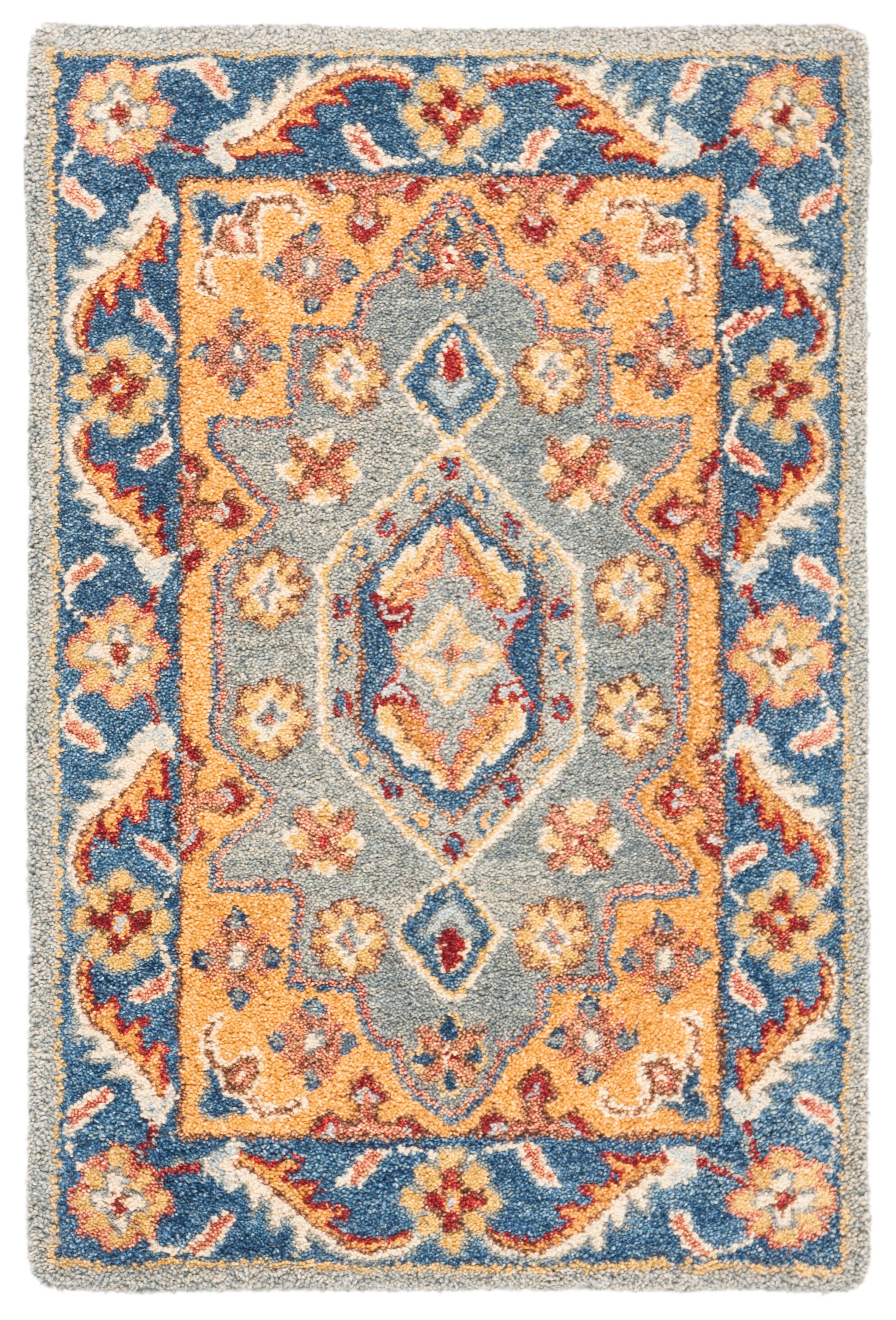Handmade Blue and Gold Wool Tufted Area Rug 2' x 3'