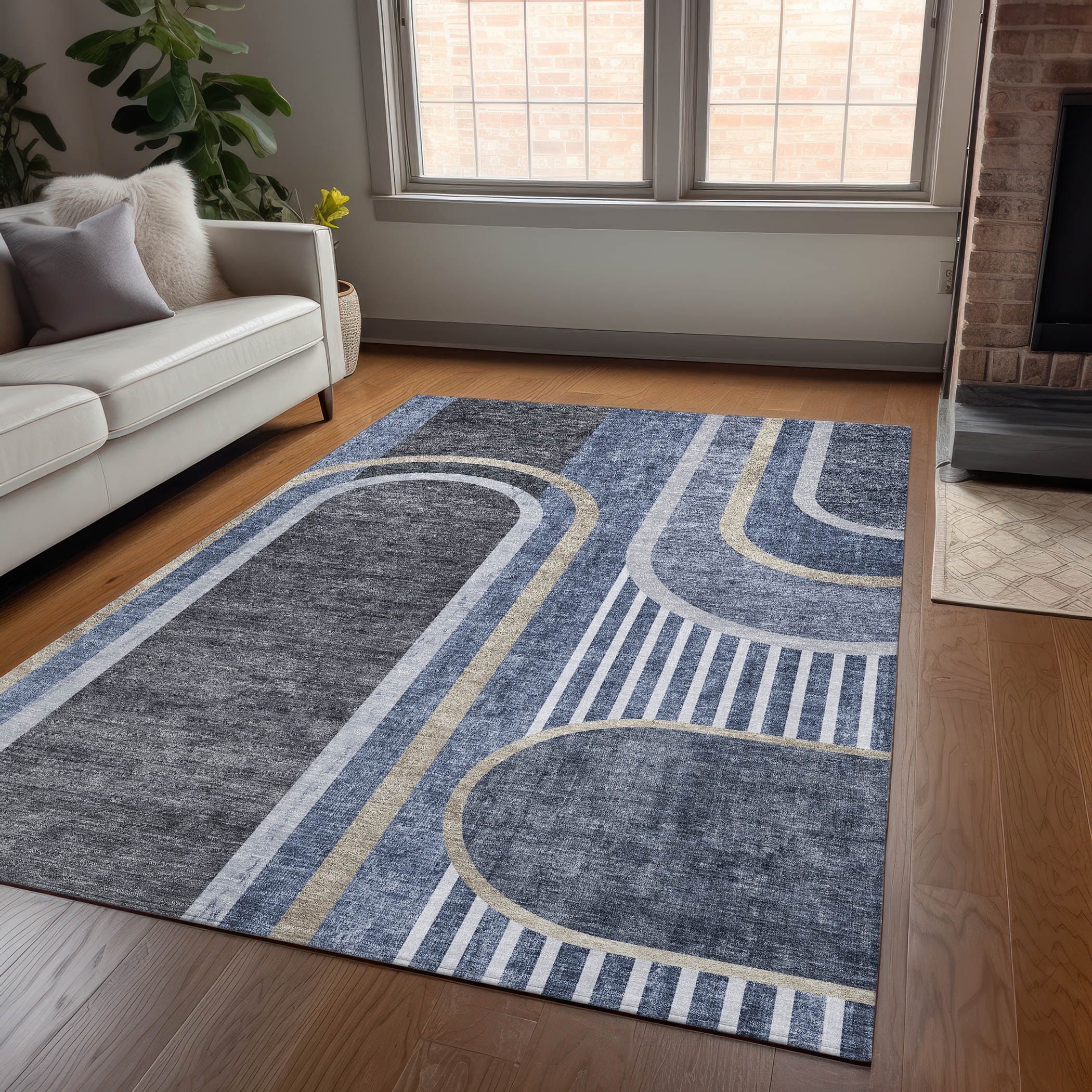 Addison Rugs ACN532NA9X12 Chantille 9 x 12 (ft) Polyester Navy Rectangular Indoor/Outdoor Stripe Mid-Century Modern Machine washable Area rug