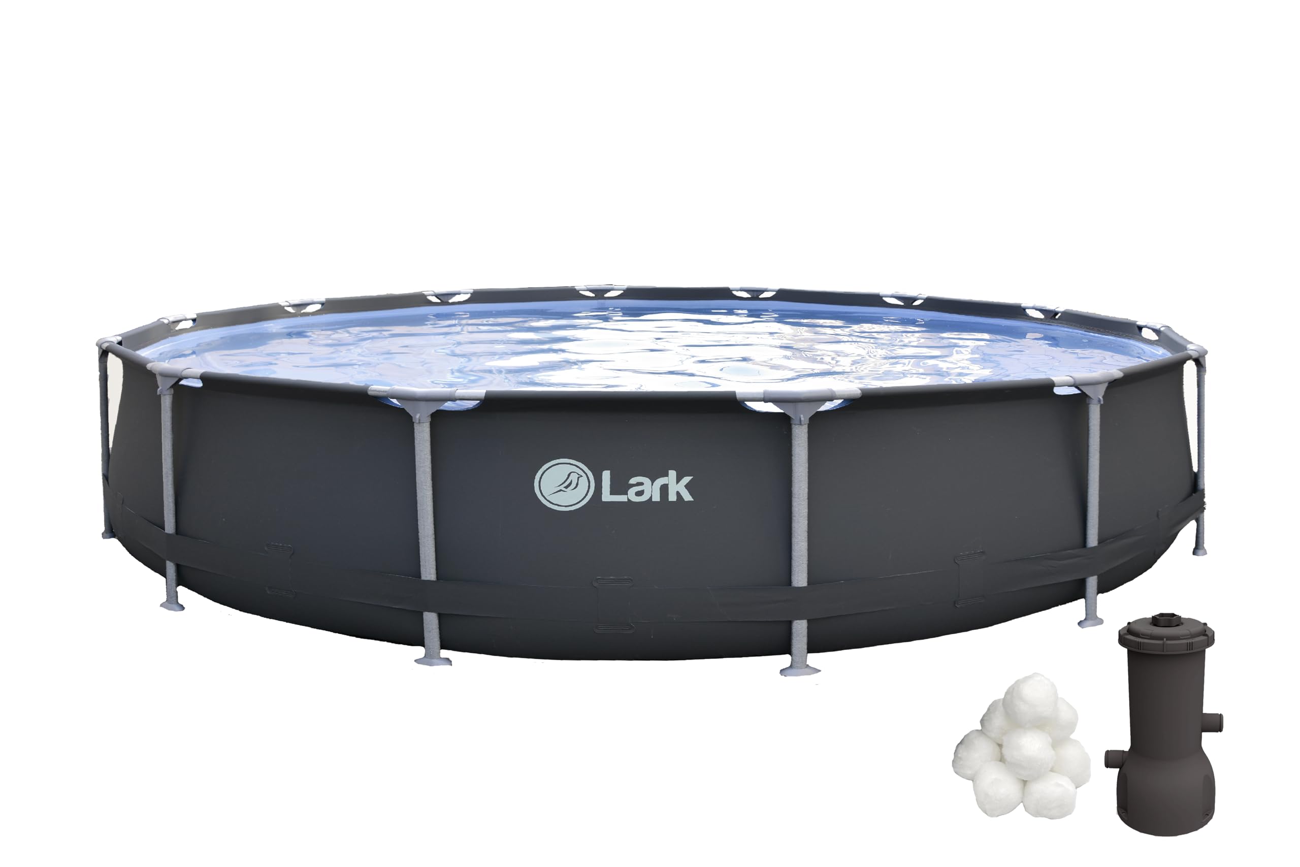 Lark LA1433FF Rust Proof 14 ft x 33 inch Fiber Glass Frame Above Ground Swimming Pool Graphite Pool Color with 530 Gallon Filtration Pump System and Filter Ball Technology