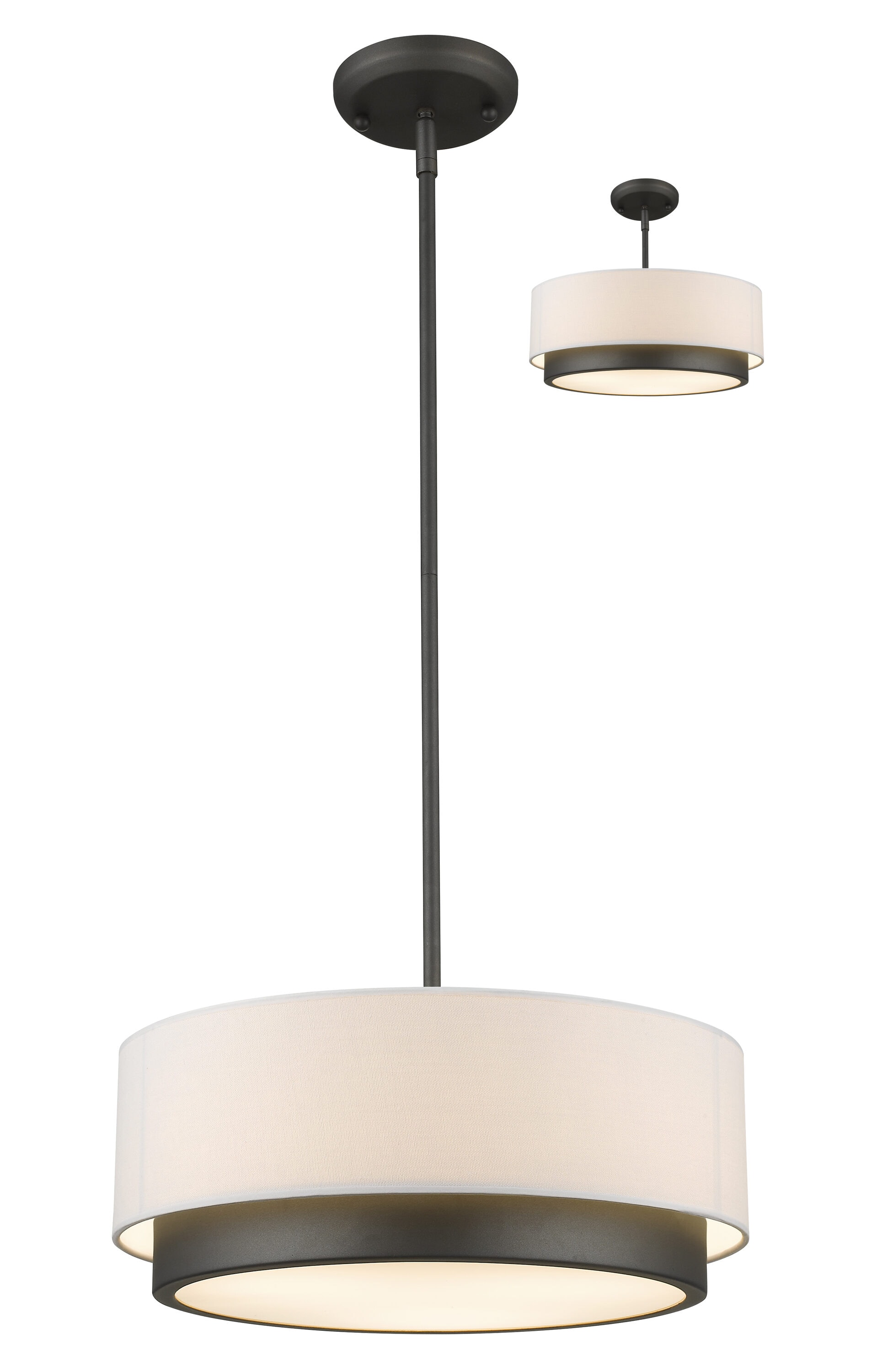 16" Bronze Drum Pendant Light with Glass Shade