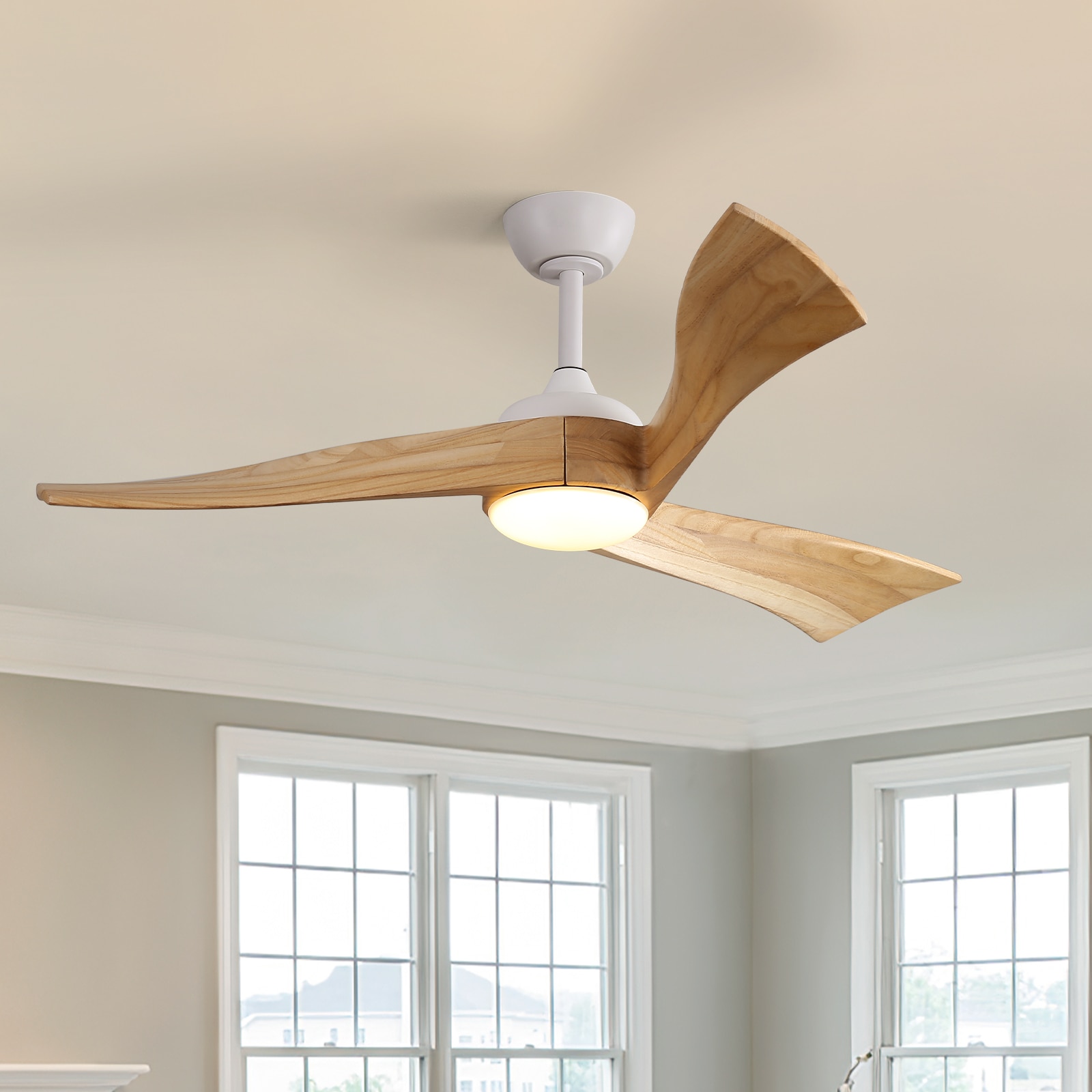 Sofucor LS-52K012-WH-YM-60-W Nicola 52-in Color-Changing Integrated LED Yellow with Yellow Blades Propeller Ceiling Fan With Light and Remote ( 3 -Blade )