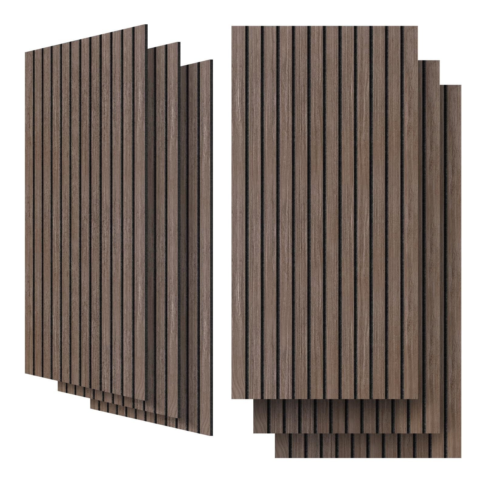Etokfoks  6 Pack Acoustic Panel 47 2x23 6 in Walnut Wood Veneer Sound Absorbing for Studio Gym Room