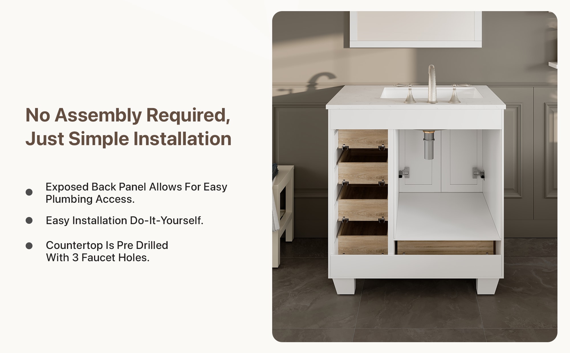 Eviva Acclaim 30" White Marble Bathroom Vanity with Porcelain Sink